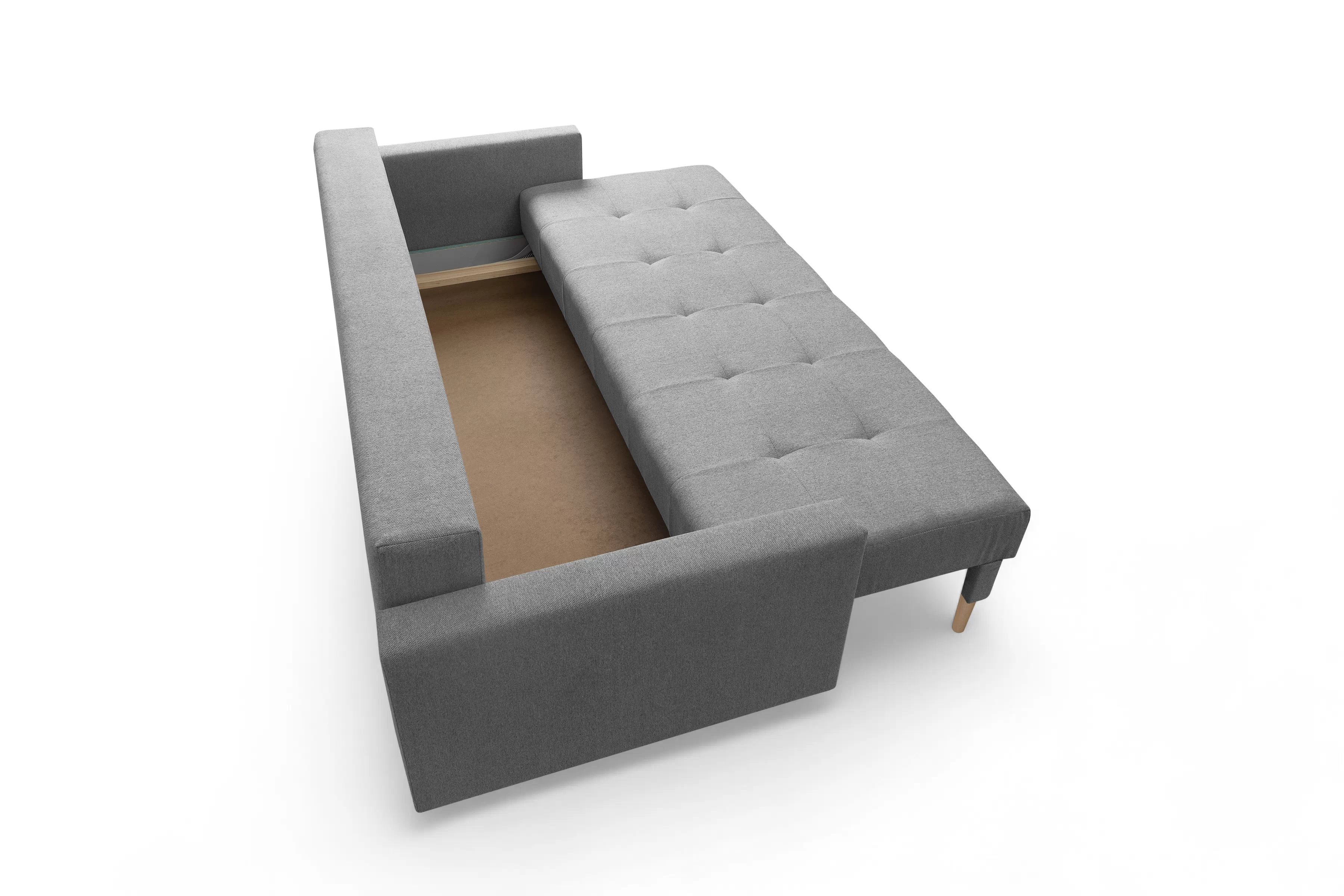 Trojmiestna rozkladacia pohovka Romano – sivá pletená látka Gemma 86 / bukové nožičky Pohovka rozkladana trojmiestna Romano - šedá plecionka Gemma 86 / buk