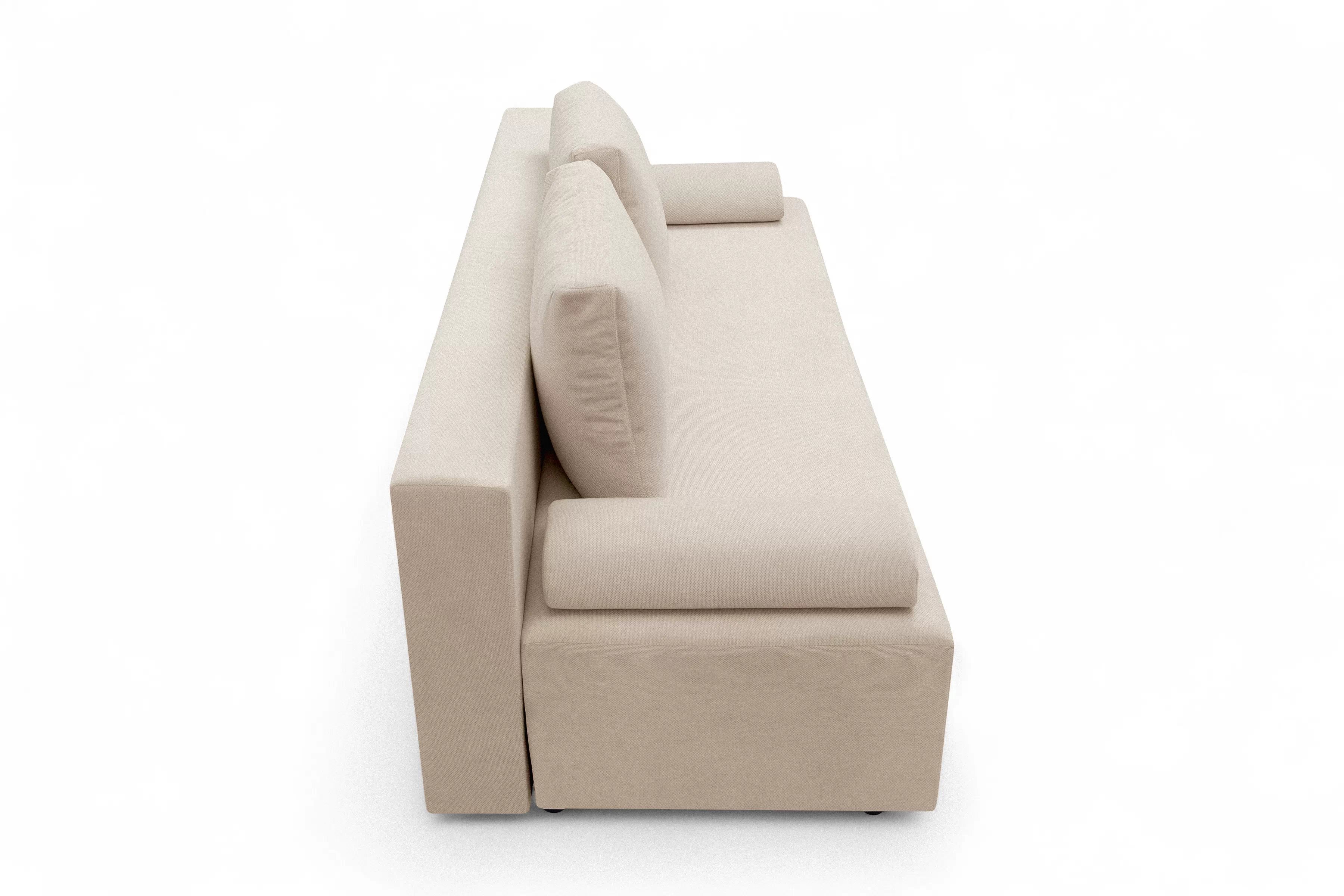 Rozkládací pohovka Morena s úložným prostorem - béžový hydrofobní samet Pretty 03 Pohovka rozkladana s úložným prostorem Morena - béžová plusz hydrofobní  Pretty 03