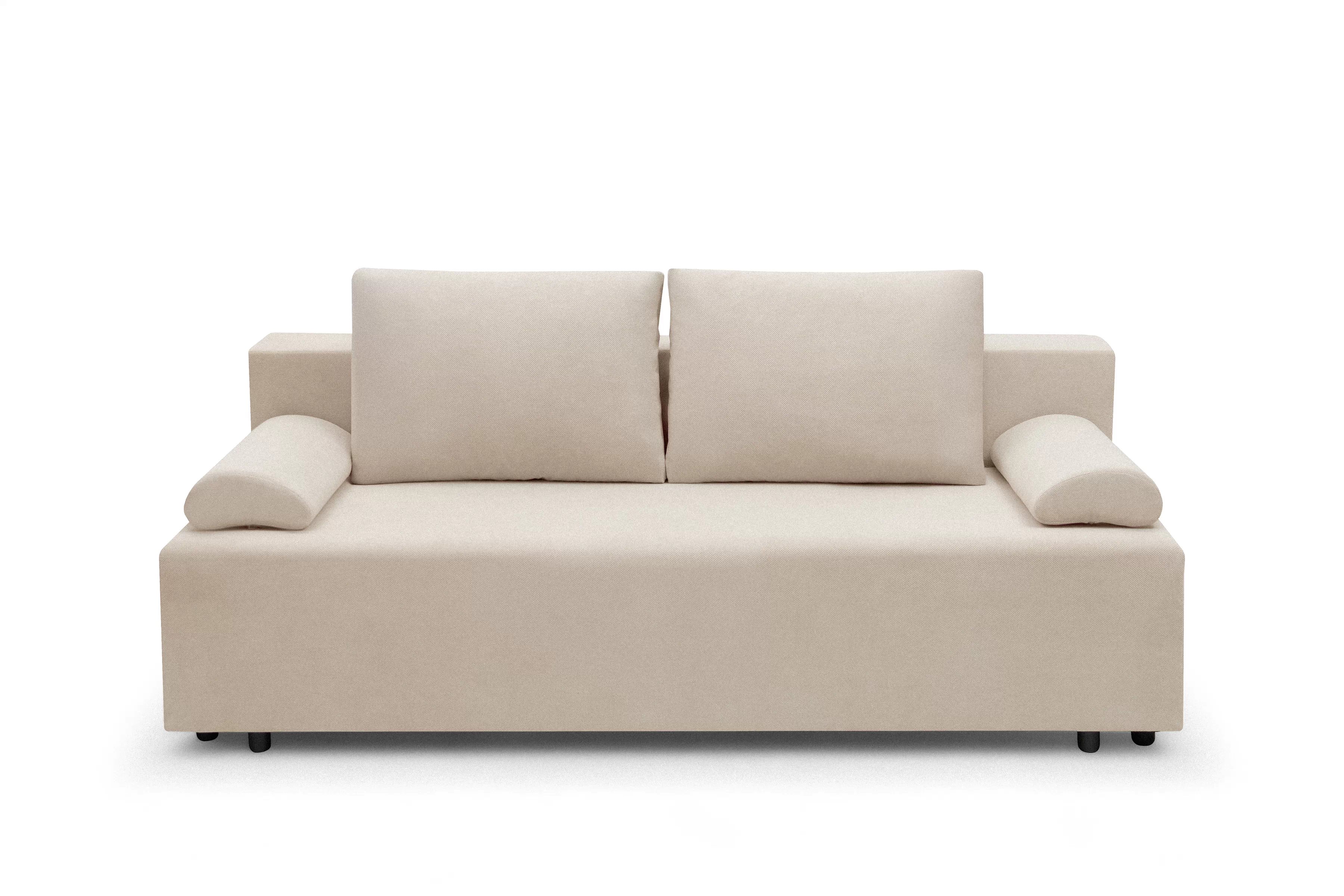 Rozkládací pohovka Morena s úložným prostorem - béžový hydrofobní samet Pretty 03 Pohovka rozkladana s úložným prostorem Morena - béžová plusz hydrofobní  Pretty 03