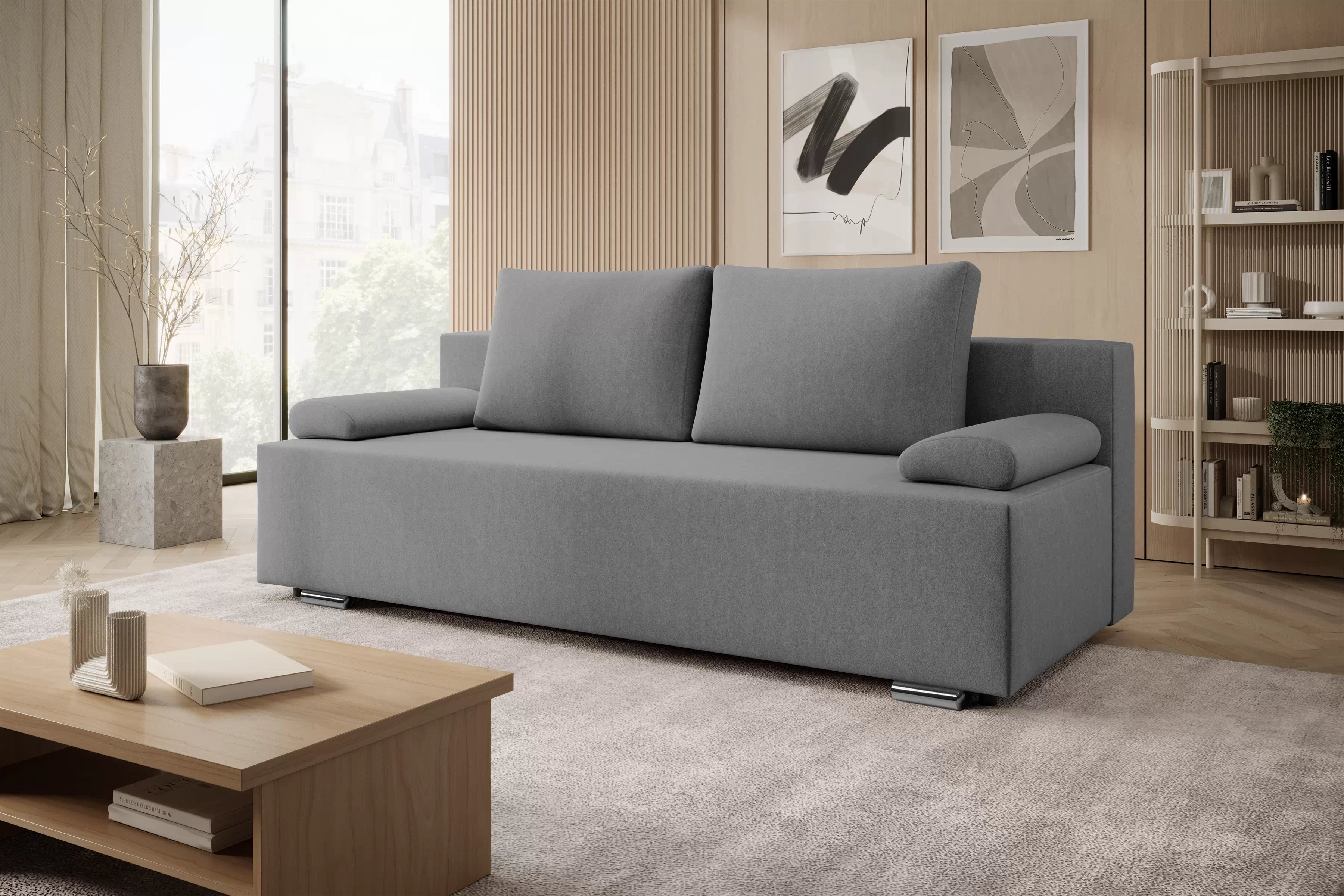 Rozkladacia pohovka Morena s úložným priestorom – sivý hydrofóbny plyš Pretty 17 Pohovka rozkladana s úložným priestorom Morena - šedý plusz hydrofobowy Pretty 17