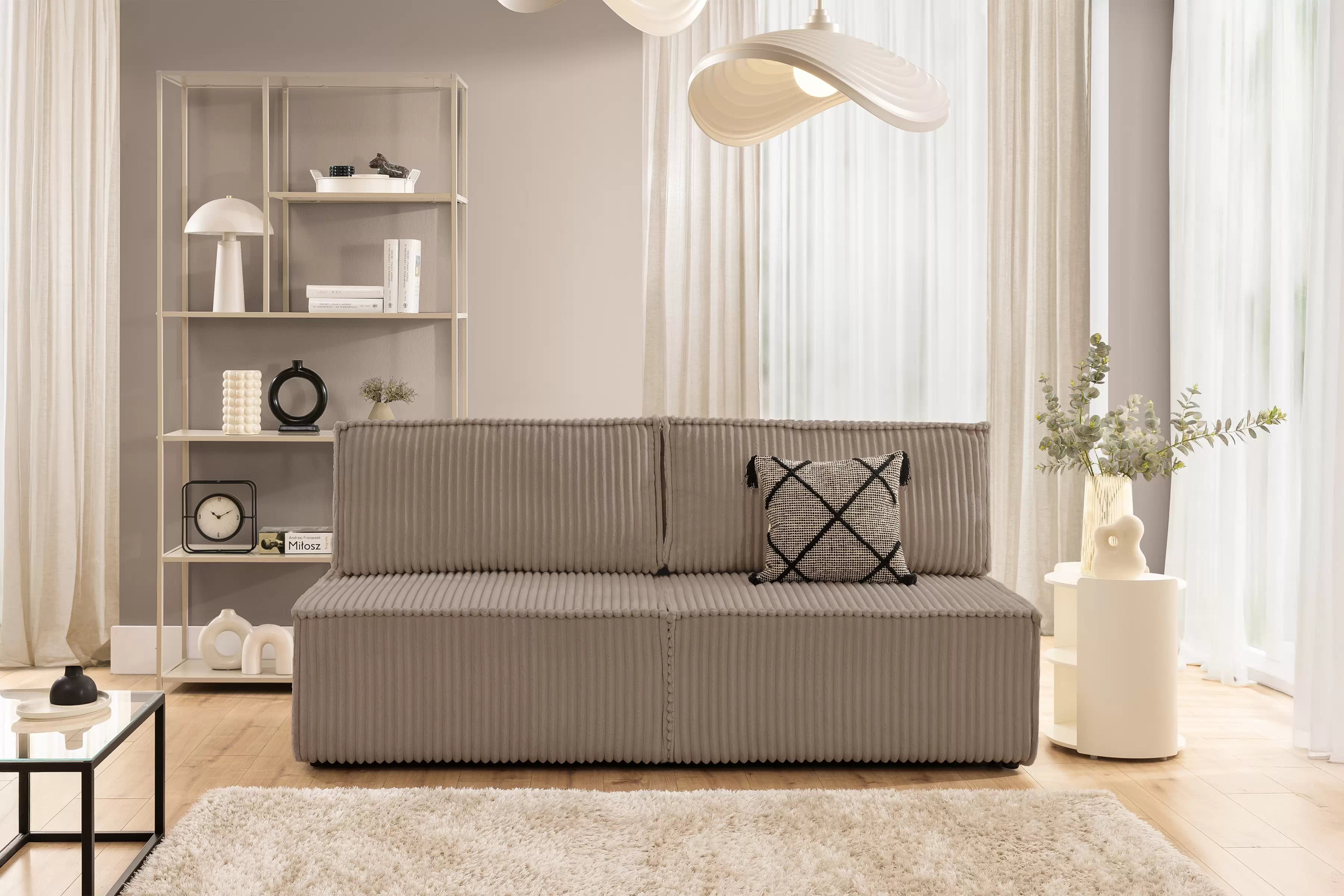 Rozkládací pohovka Solvero - tmavě béžový plyš Tilia 17 Pohovka Solvero rozkládací - tmavý béžová plusz Tilia 17