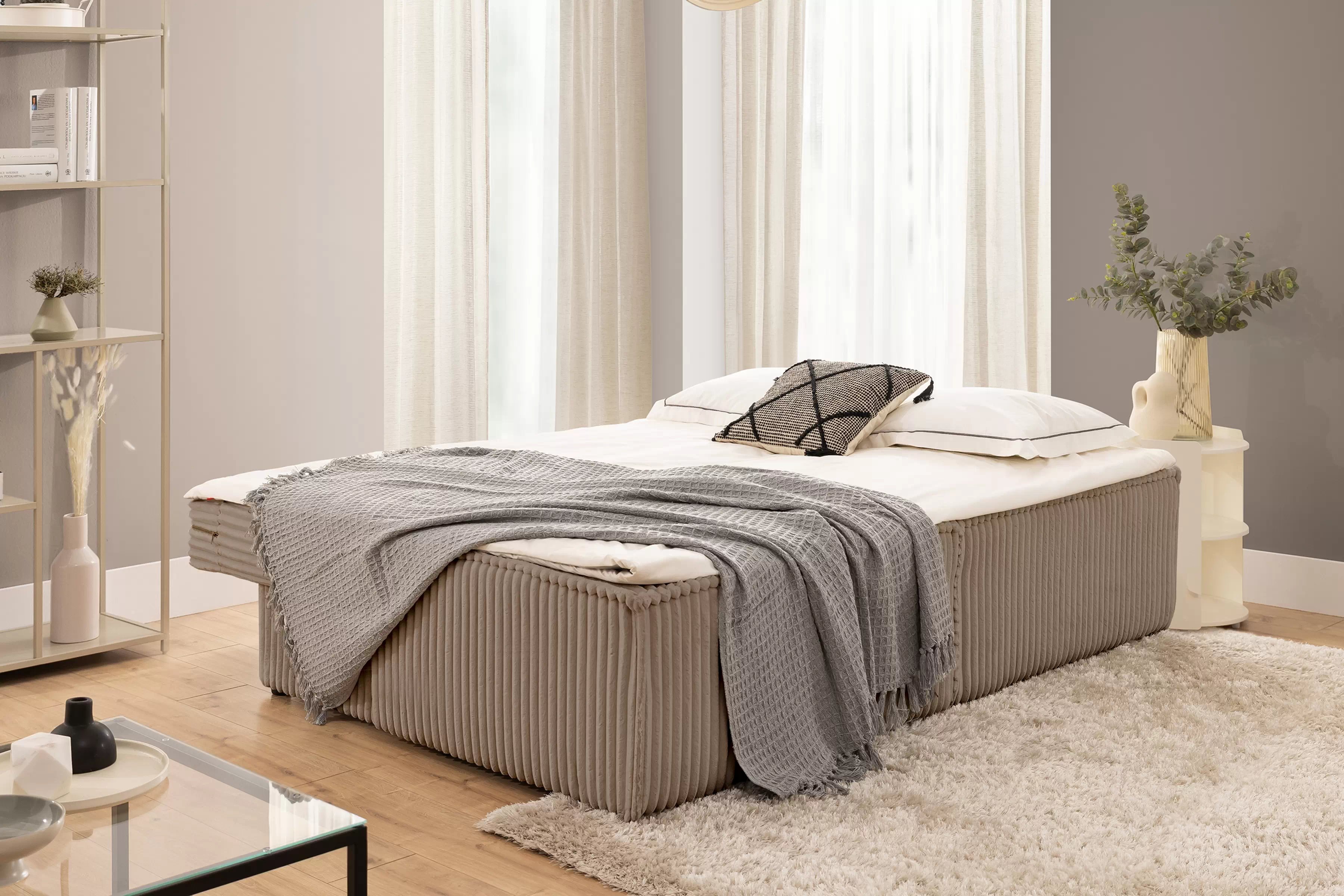 Rozkládací pohovka Solvero - tmavě béžový plyš Tilia 17 Pohovka Solvero rozkládací - tmavý béžová plusz Tilia 17