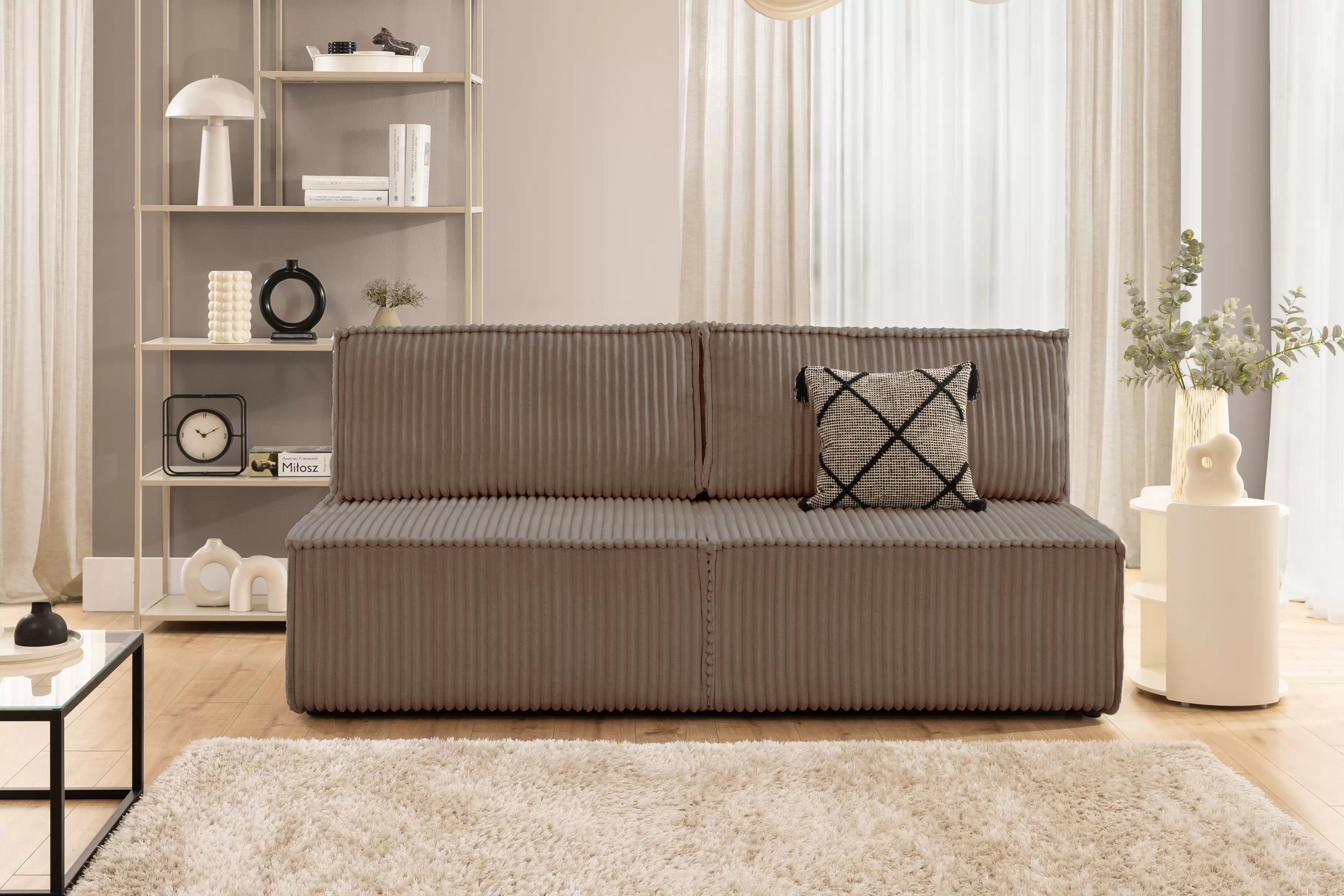 Pohovka Solvero s funkciou spania - tmavobéžový plyš Tilia 17 Pohovka Solvero s funkciou spánku - tmavý béžový plusz Tilia 17