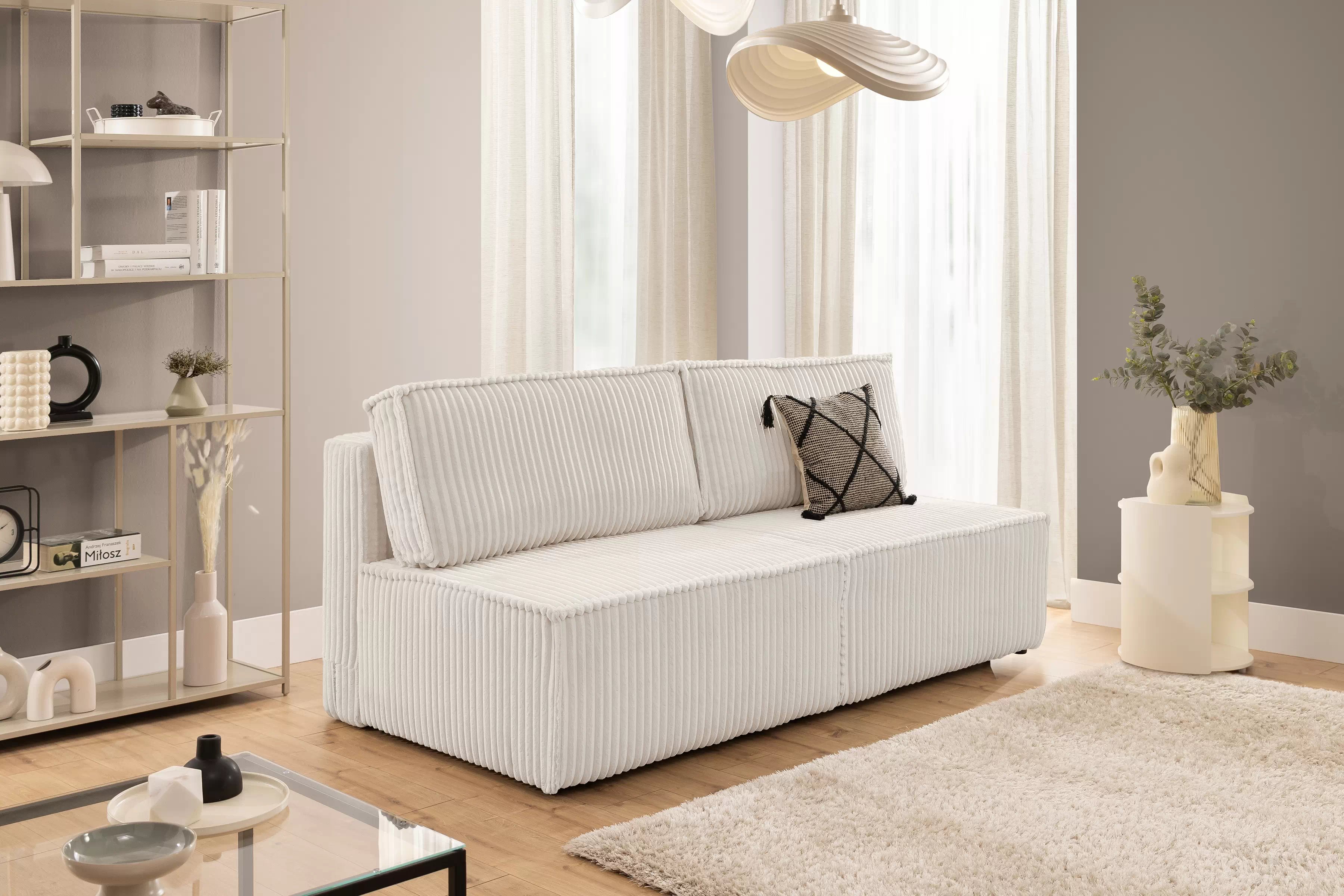 Pohovka Solvero s rozkladem na spaní - světle béžový plyš Tilia 01 Pohovka Solvero rozkládací - světlý béžová plusz Tilia 01