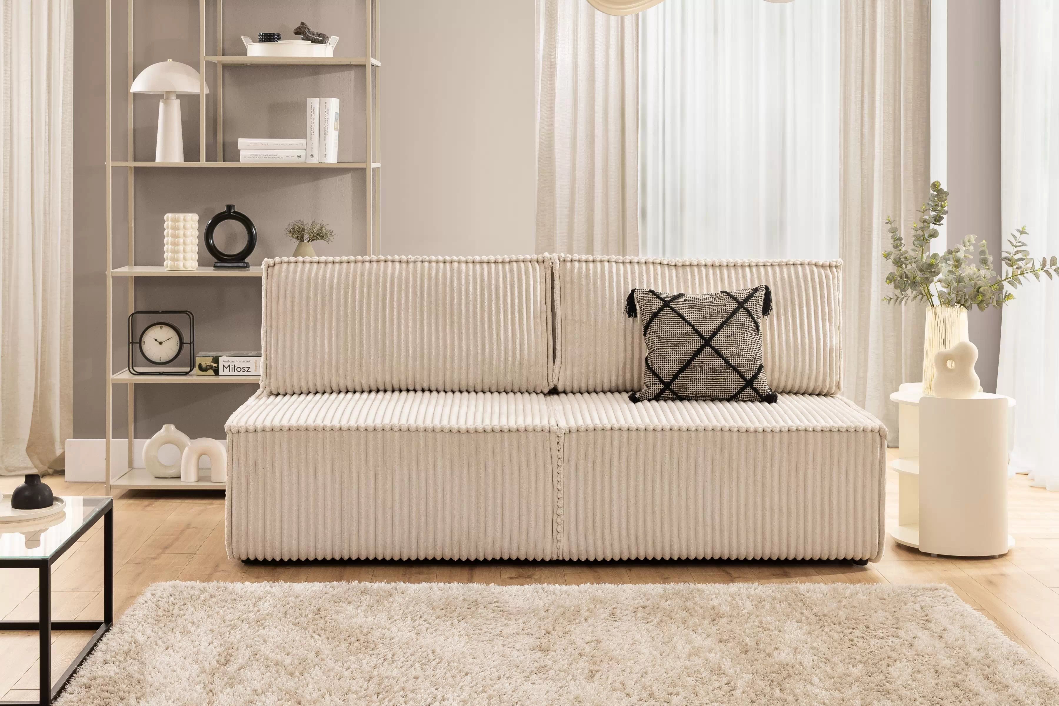 Pohovka Solvero s rozkladom na spanie - svetlý béžový plyš Tilia 01 Pohovka Solvero s funkciou spánku - Krémový plusz Tilia 01