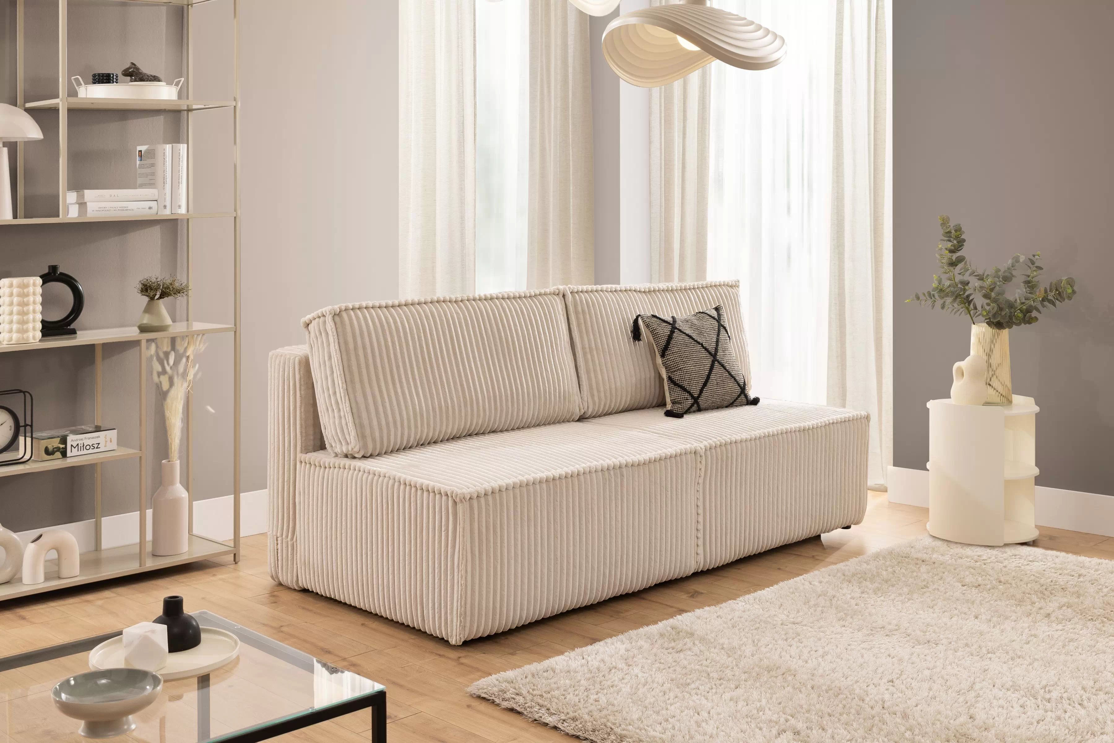 Pohovka Solvero s rozkladom na spanie - svetlý béžový plyš Tilia 01 Pohovka Solvero s funkciou spánku - Krémový plusz Tilia 01