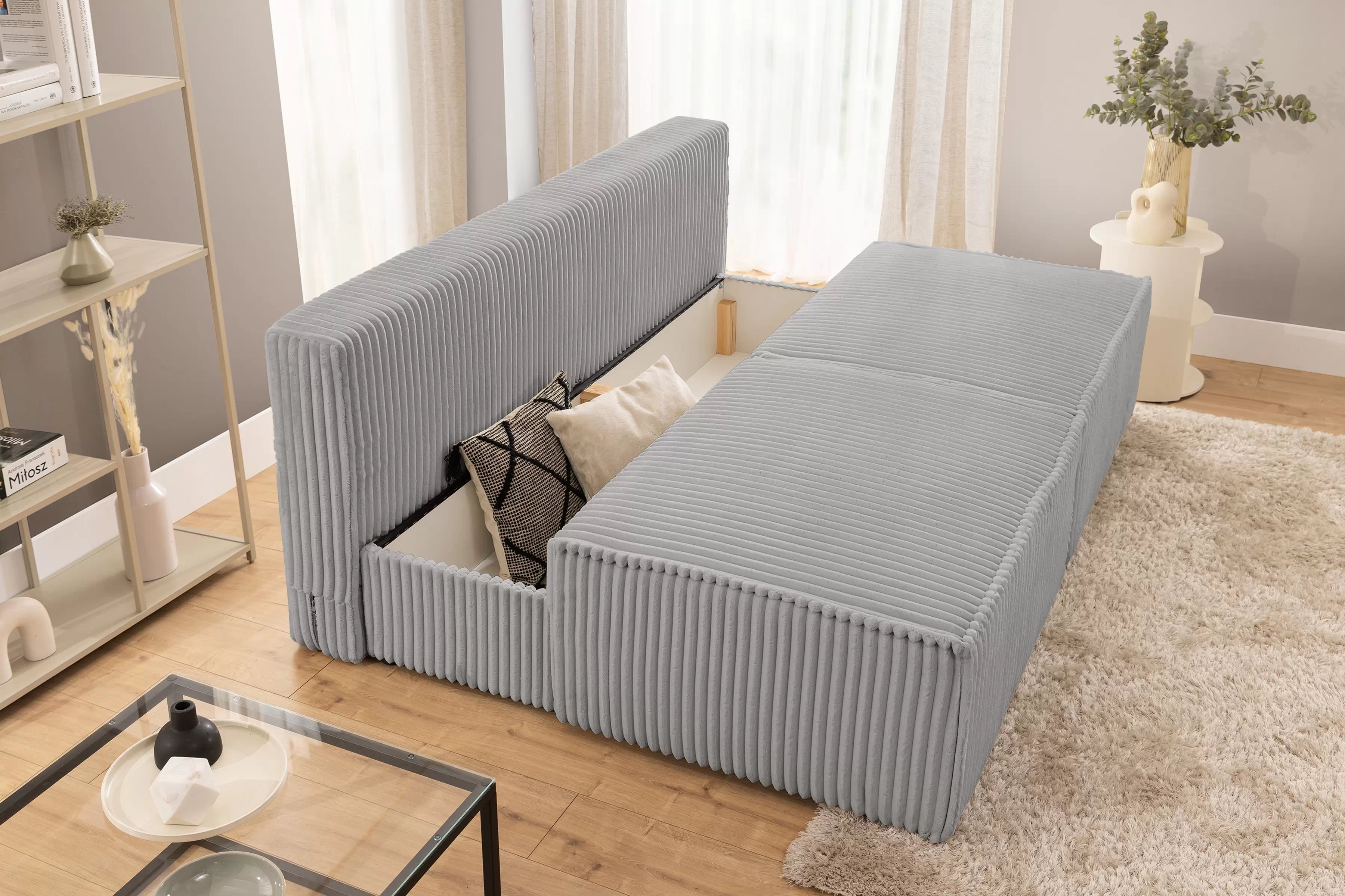 Rozkládací pohovka Solvero - šedý plyš Tilia 86 Pohovka Solvero rozkládací - šedá plusz Tilia 86