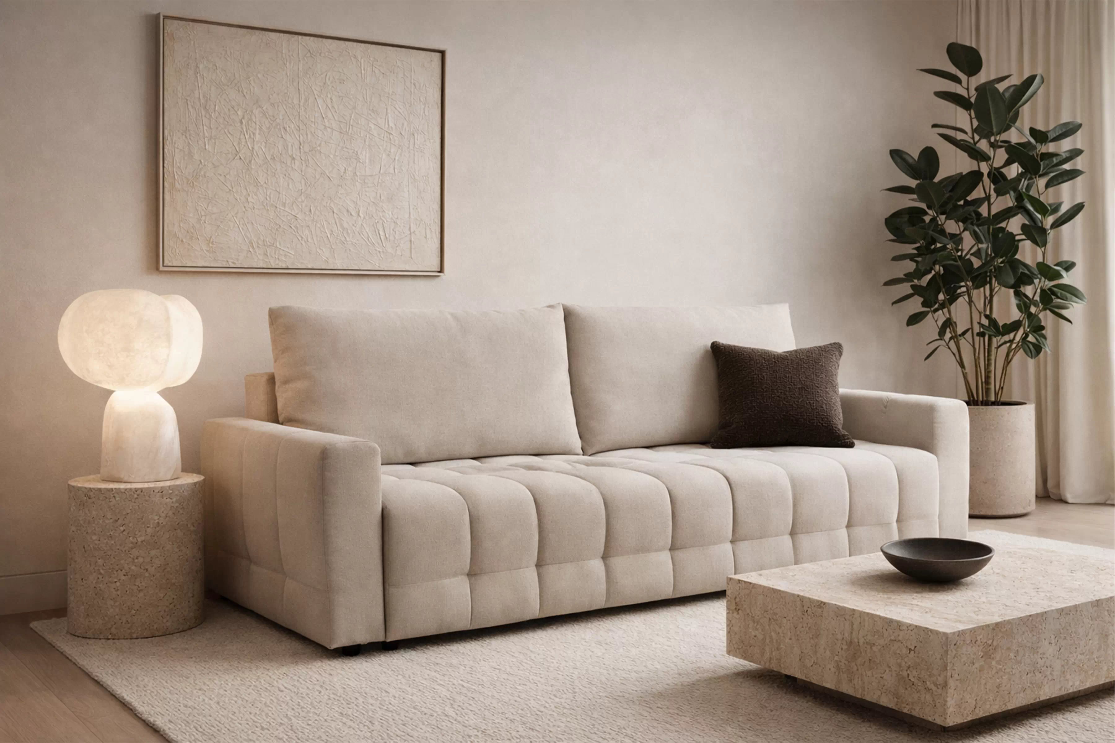 Pohovka Sorenio s funkciou spania - béžová tkanina Sand 03 Pohovka Sorenio s funkciou spánku - Béžová dzianina Sand 03