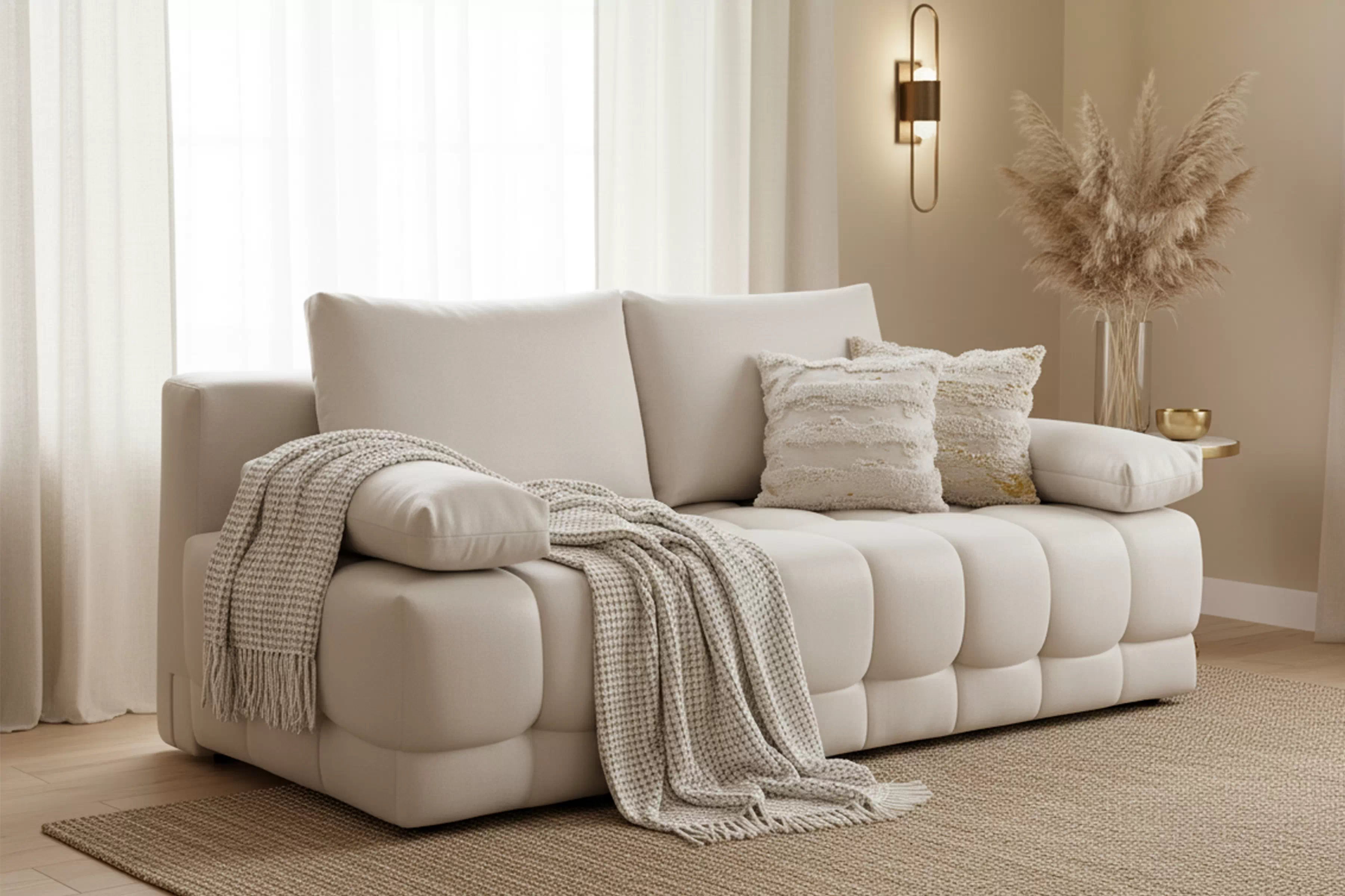 Rozkladacia pohovka Tuko s úložným priestorom - béžový zamat Velluto 2 Pohovka Tuko rozkladana S vnútorným úložným priestorom- béžový velúr Velluto 2 