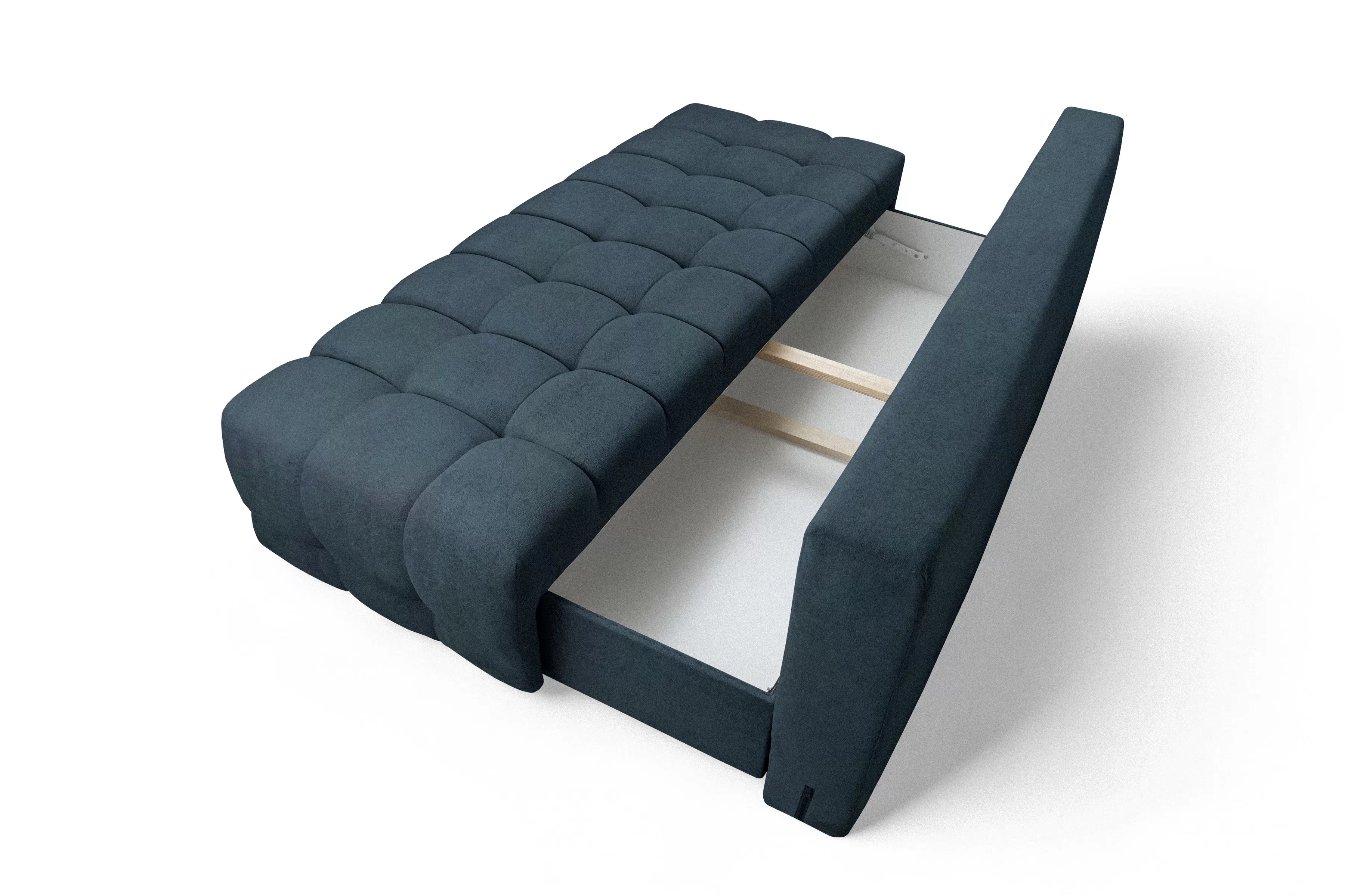 Rozkladacia pohovka Tuko s úložným priestorom – tmavomodrá pletenina Freya 210-28 Pohovka Tuko rozkladana S vnútorným úložným priestorom- námornícka modrá dzianina Freya 210-28