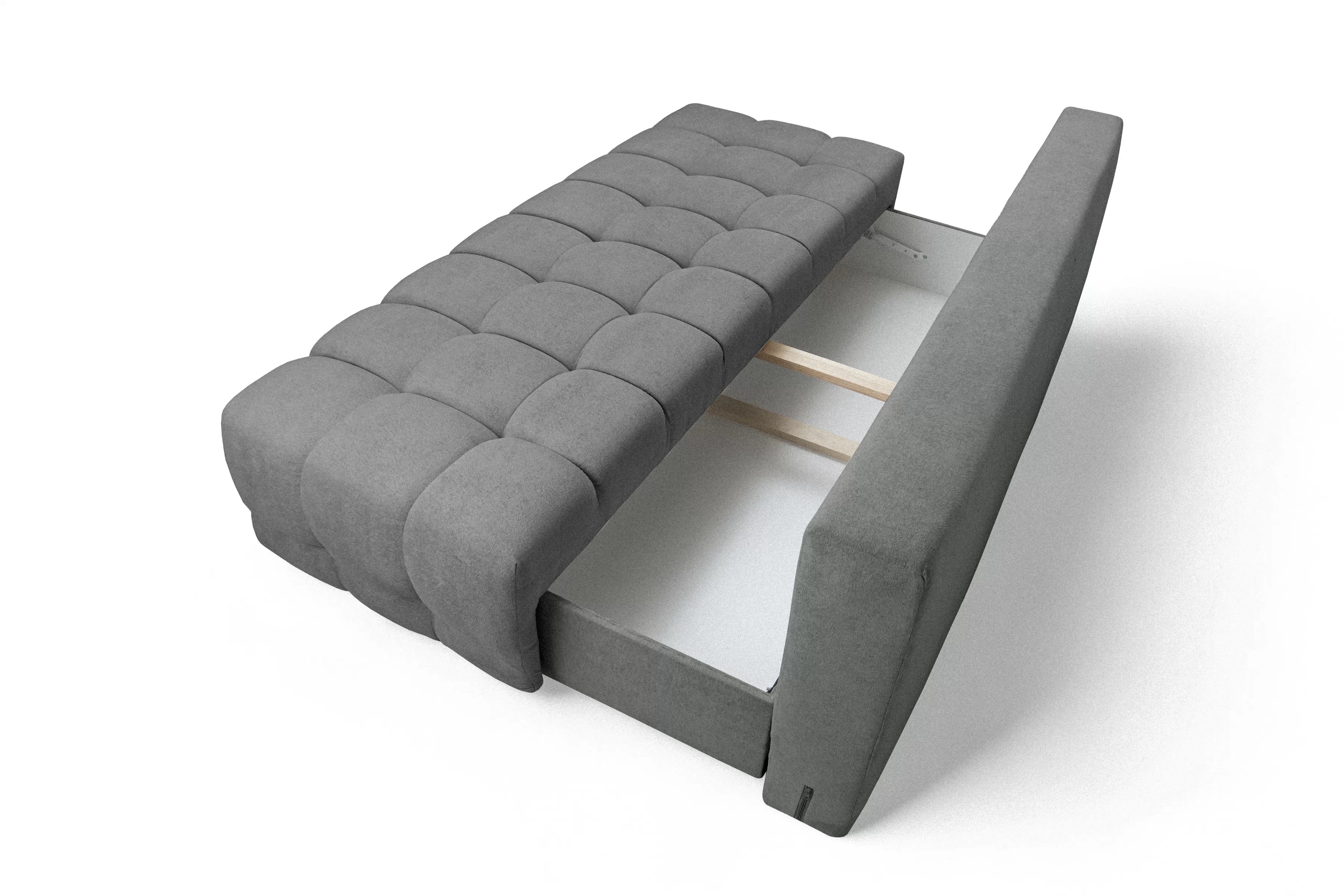 Rozkládací pohovka Tuko s úložným prostorem - šedá látka Freya 210-21 Pohovka Tuko rozkladana s úložným prostorem- šedá boucle Freya 210.21