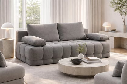 Rozkladacia pohovka Tuko s úložným priestorom – sivá pletenina Freya 210.21 Pohovka Tuko rozkladana S vnútorným úložným priestorom- šedá dzianina Freya 210.21