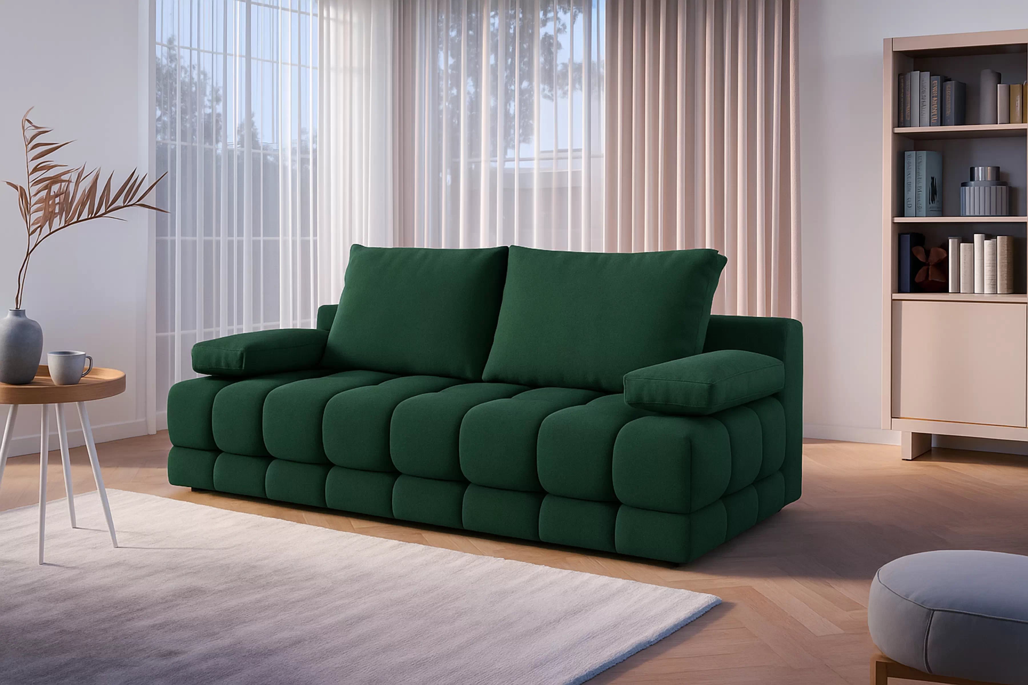 Rozkládací pohovka Tuko s úložným prostorem - zelená Freya 210-09 Pohovka Tuko rozkladana s úložným prostorem- zielona boucle Freya 210-09