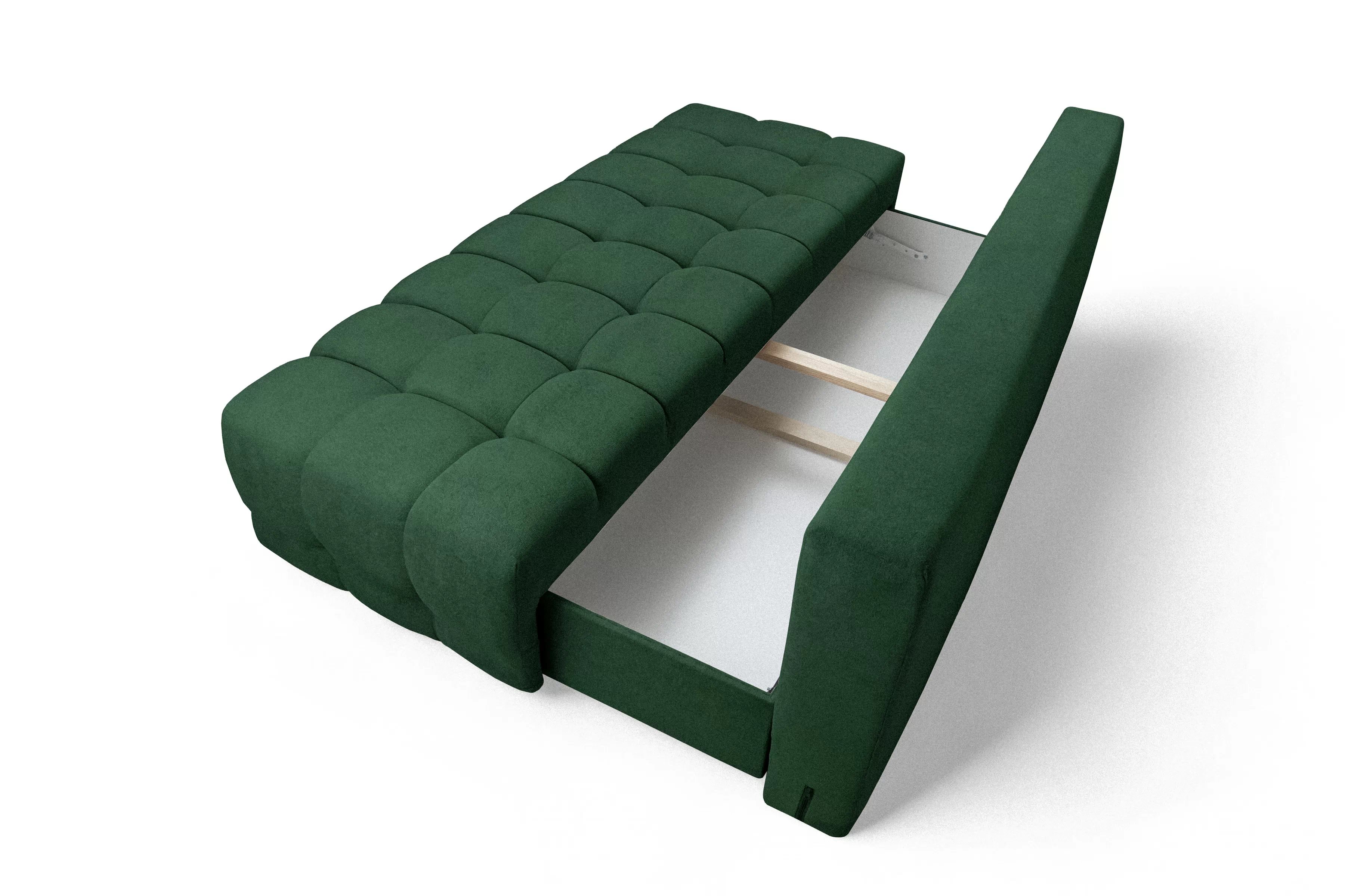 Rozkládací pohovka Tuko s úložným prostorem - zelená Freya 210-09 Pohovka Tuko rozkladana s úložným prostorem- zielona boucle Freya 210-09