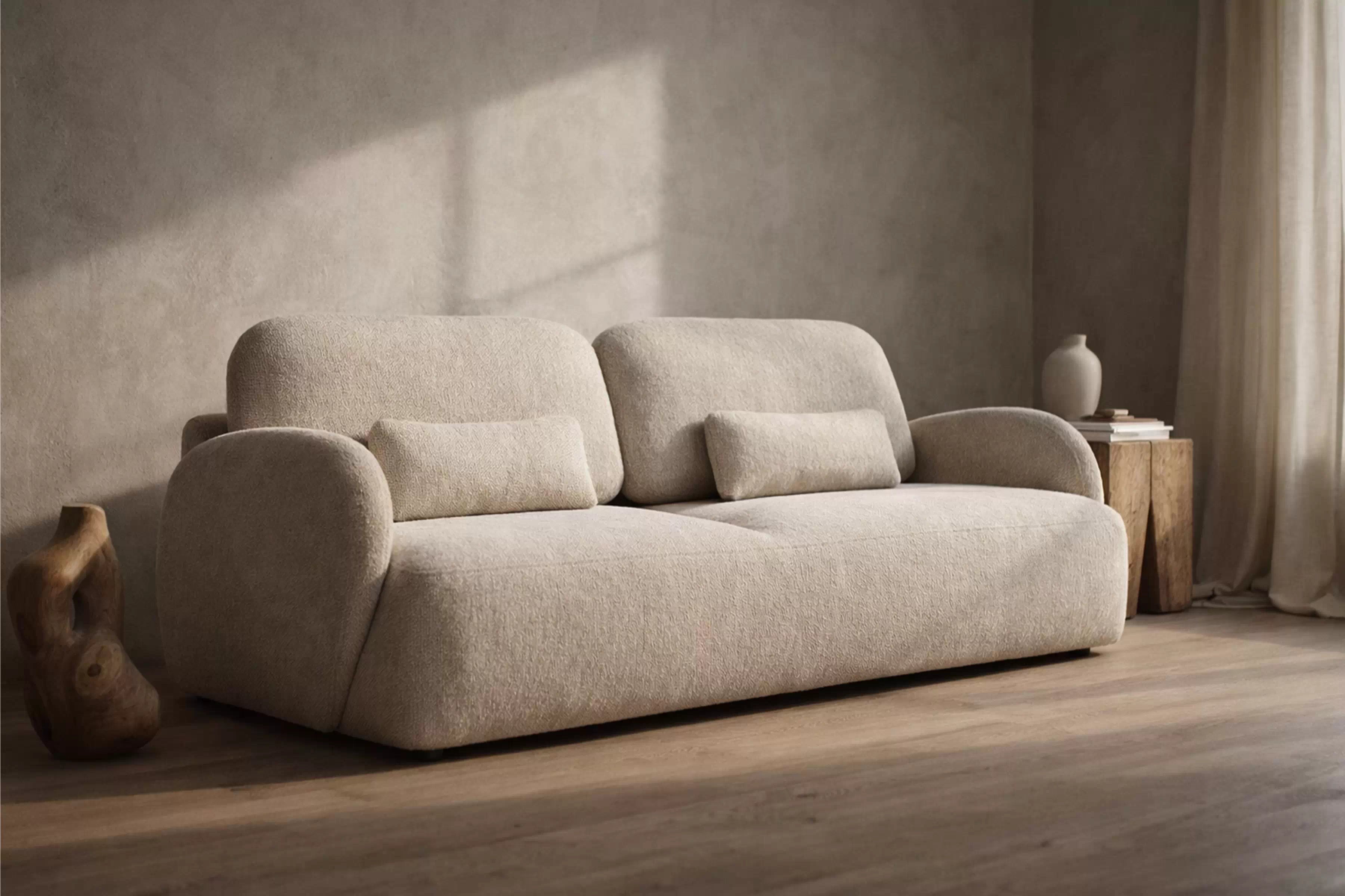 Pohovka s funkciou spania Dinel - svetlo béžový šenil Vibe 06 Pohovka s funkciou spánku Dinel - béžový šenil Vibe 06