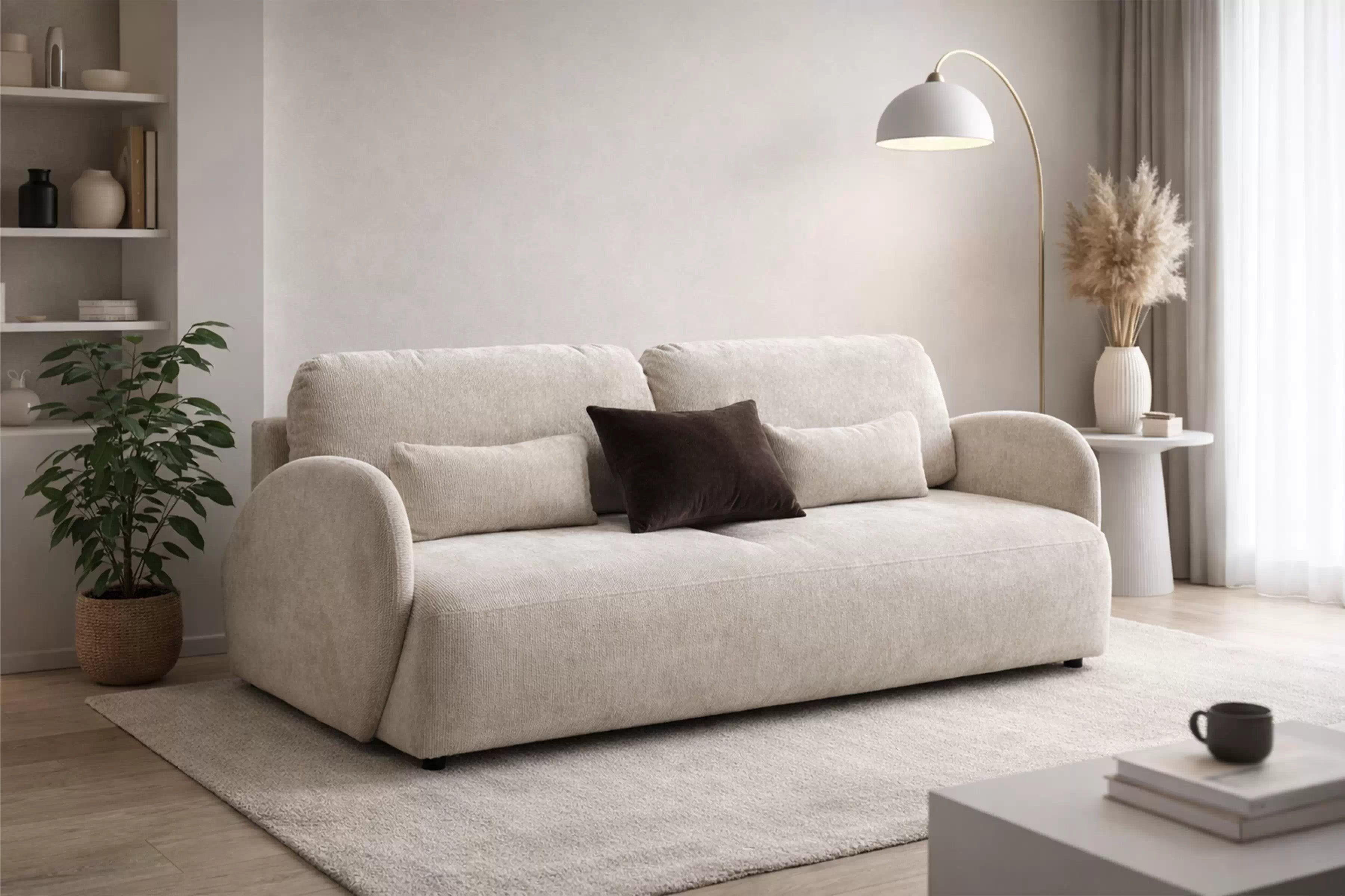 Pohovka s funkciou spania Dinel - svetlo béžový šenil Vibe 06 Pohovka s funkciou spánku Dinel - béžový šenil Vibe 06