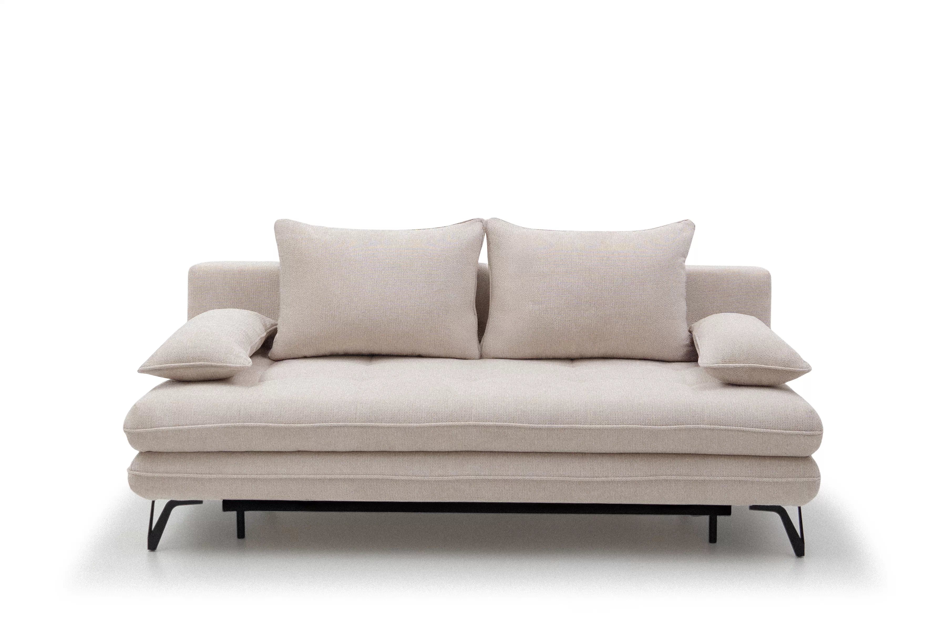 Rozkládací pohovka s úložným prostorem Dori s funkcí spaní - béžová tkanina Aragon 03 Pohovka rozkládací Dori rozkladana s úložným prostorem- béžová plecionka Aragon 03