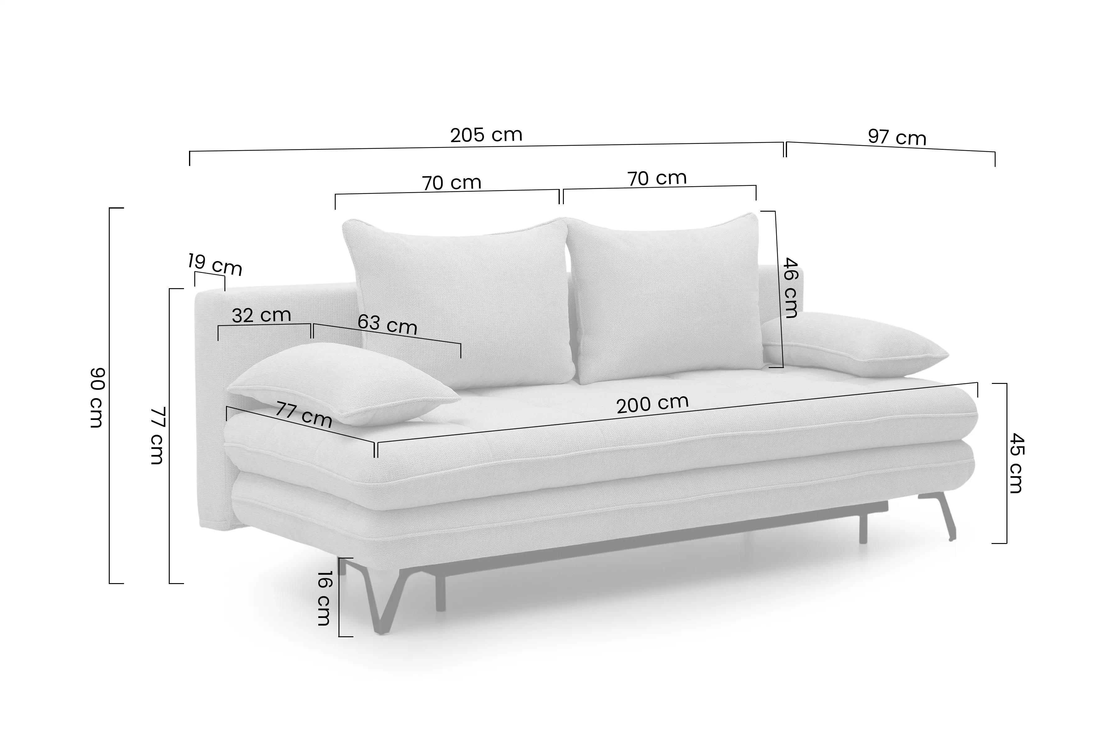 Rozkládací pohovka s úložným prostorem Dori s funkcí spaní - šedá tkanina Aragon 90 Pohovka rozkládací Dori rozkladana s úložným prostorem- šedá plecionka Aragon 90