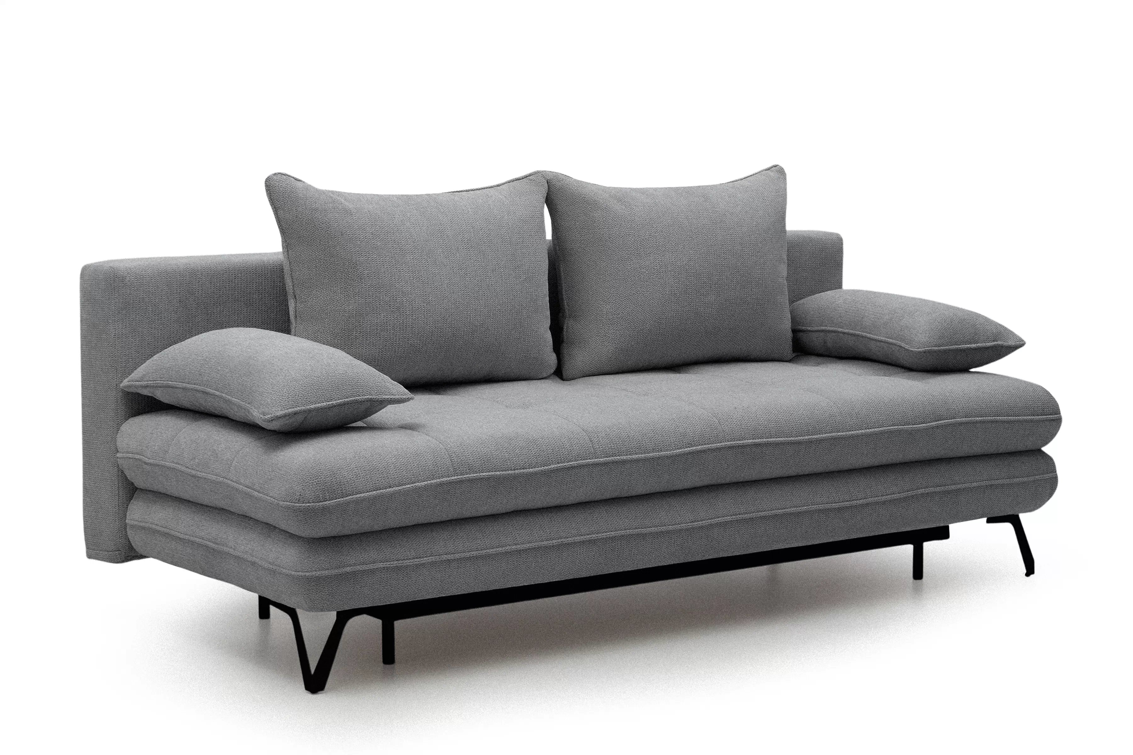 Rozkládací pohovka s úložným prostorem Dori s funkcí spaní - šedá tkanina Aragon 90 Pohovka rozkládací Dori rozkladana s úložným prostorem- šedá plecionka Aragon 90