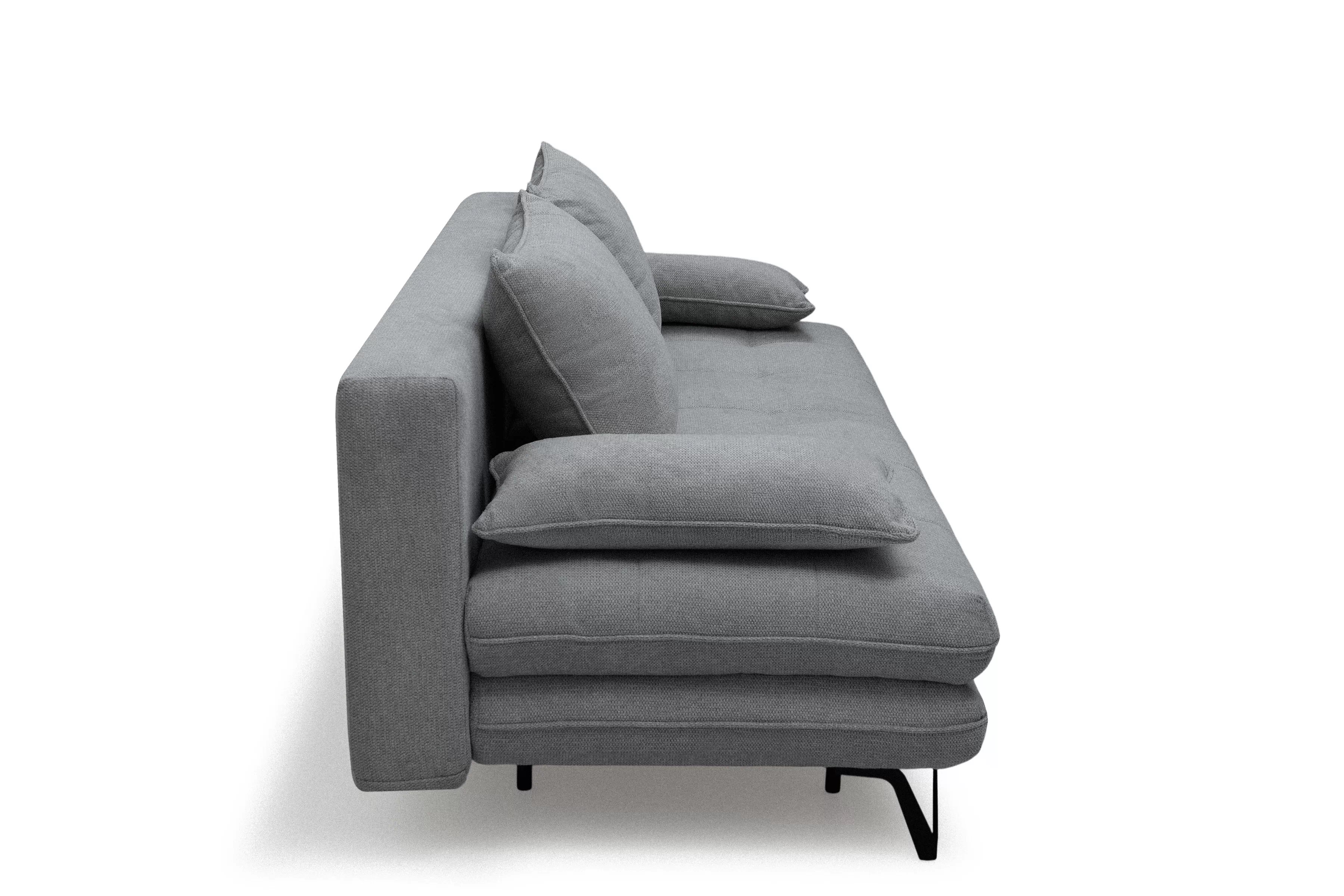 Rozkládací pohovka s úložným prostorem Dori s funkcí spaní - šedá tkanina Aragon 90 Pohovka rozkládací Dori rozkladana s úložným prostorem- šedá plecionka Aragon 90