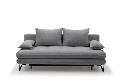 Rozkládací pohovka s úložným prostorem Dori s funkcí spaní - šedá tkanina Aragon 90 Pohovka rozkládací Dori rozkladana s úložným prostorem- šedá plecionka Aragon 90