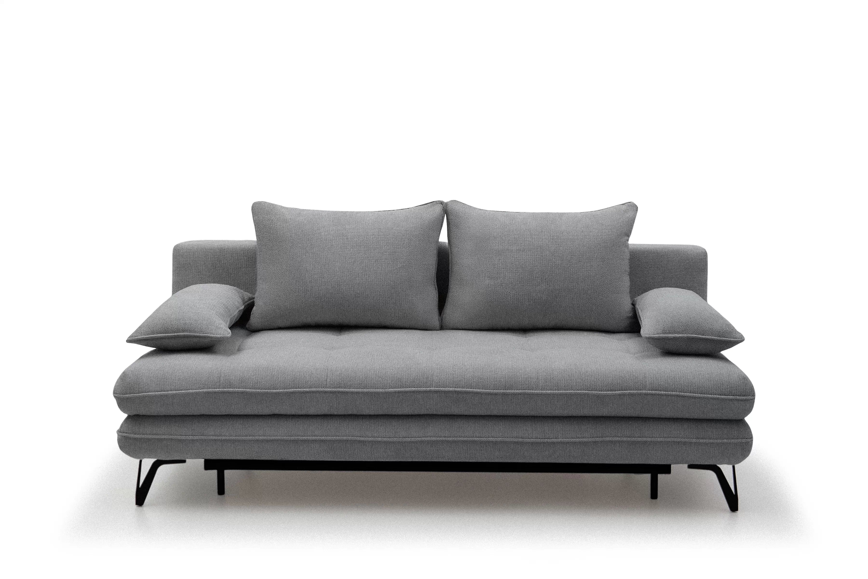 Rozkládací pohovka s úložným prostorem Dori s funkcí spaní - šedá tkanina Aragon 90 Pohovka rozkládací Dori rozkladana s úložným prostorem- šedá plecionka Aragon 90