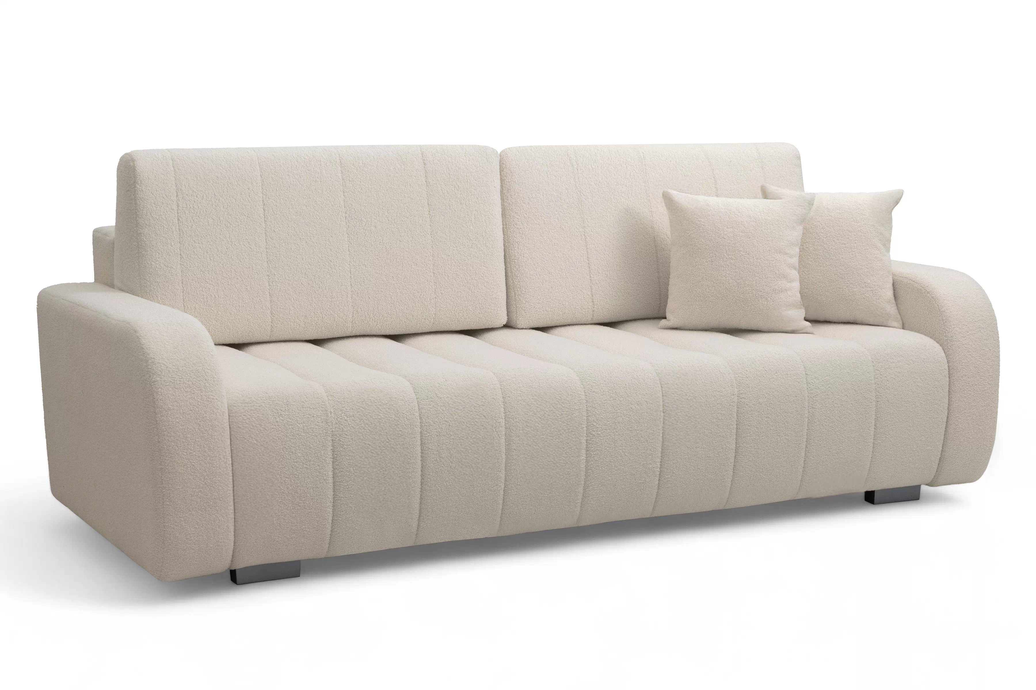 Rozkladacia trojpohovka Lapios - krémové buklé Lambi 8  Pohovka s funkciou spania Lapios - kremowa boucle Lambi 8 