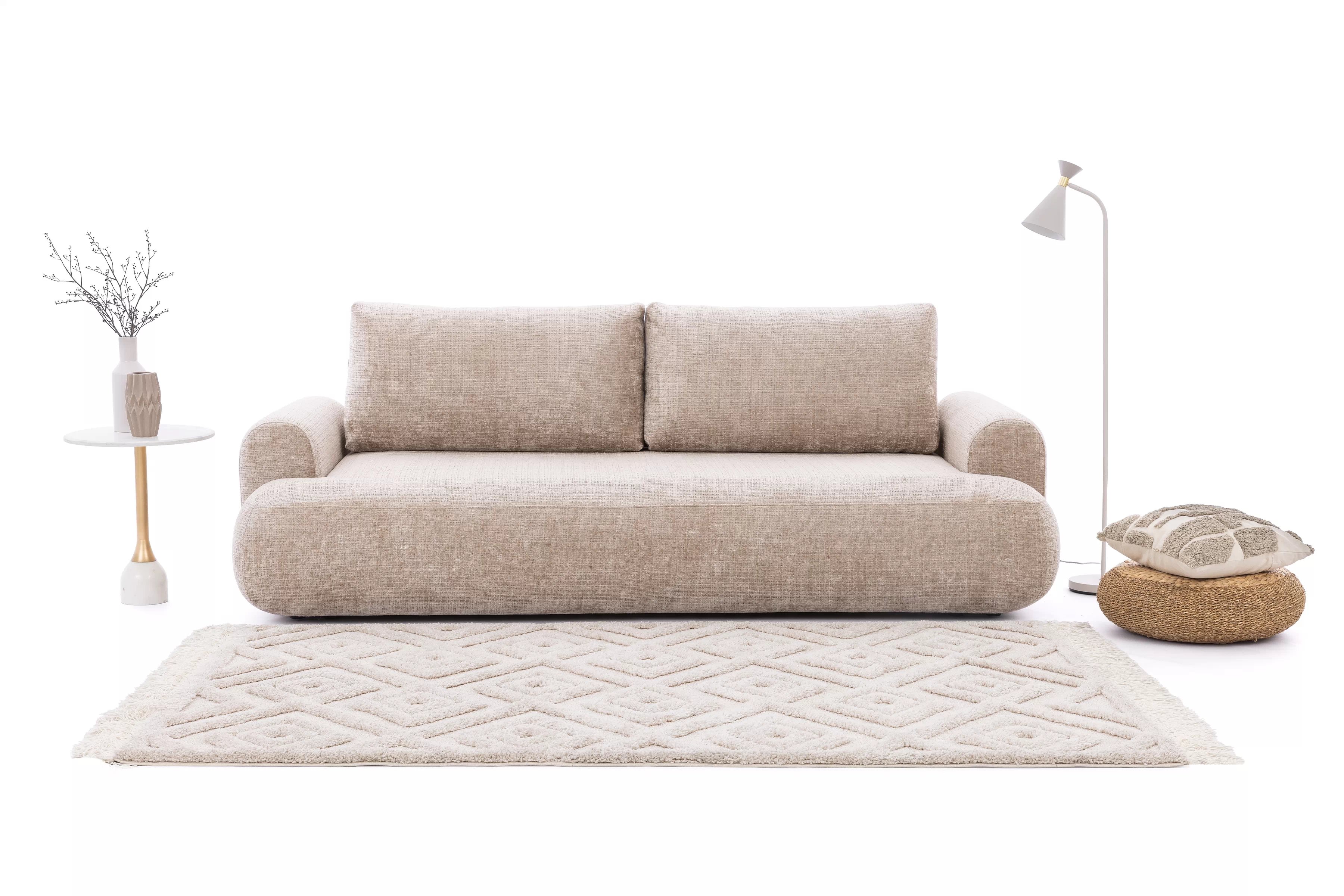 Rozkladacia pohovka Lotulis - béžová žinylka Cremona 14 Pohovka s funkciou spánku Lotulis - béžový šenil Cremona 14