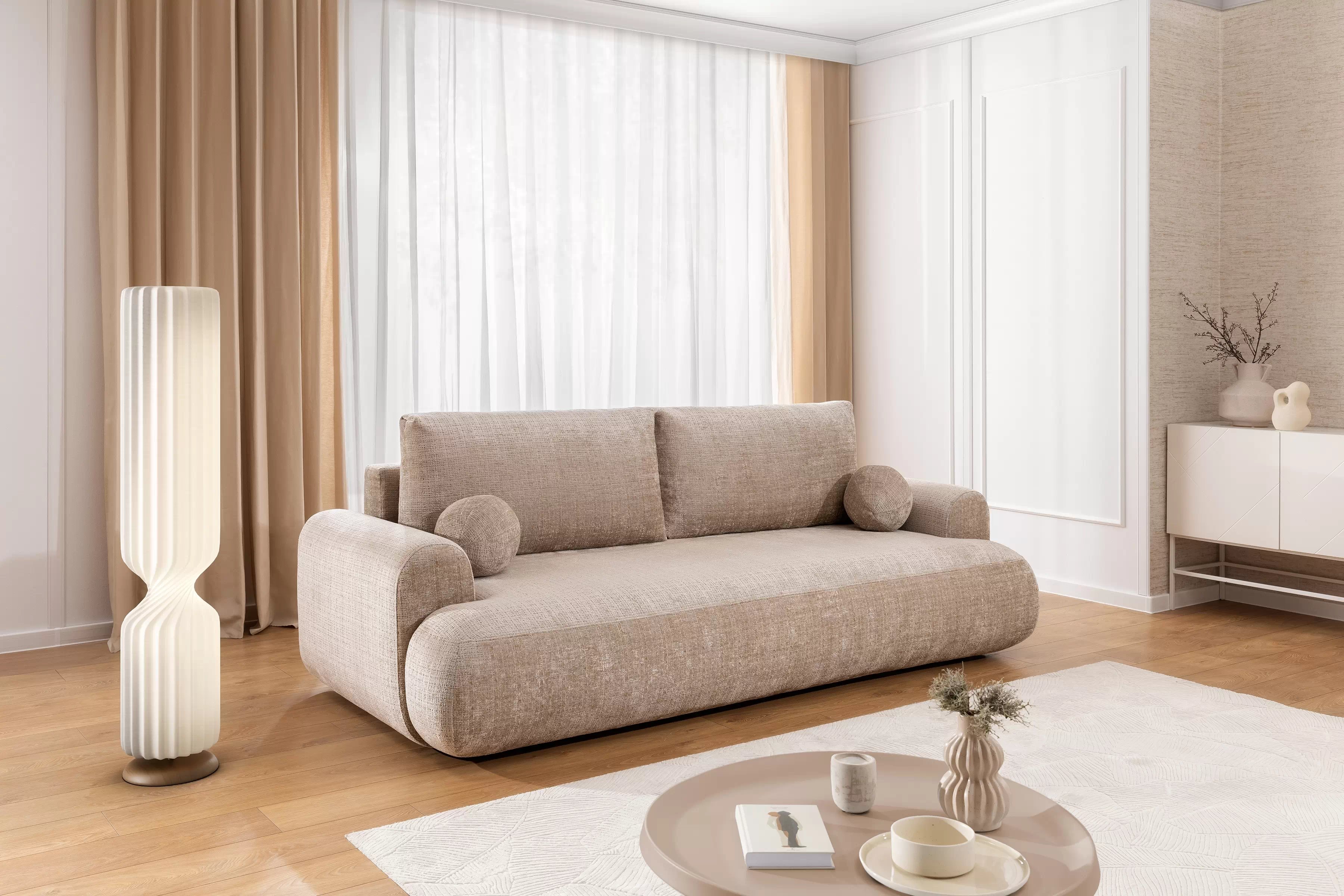 Rozkladacia pohovka Lotulis - béžová žinylka Cremona 14 Pohovka s funkciou spánku Lotulis - béžový šenil Cremona 14