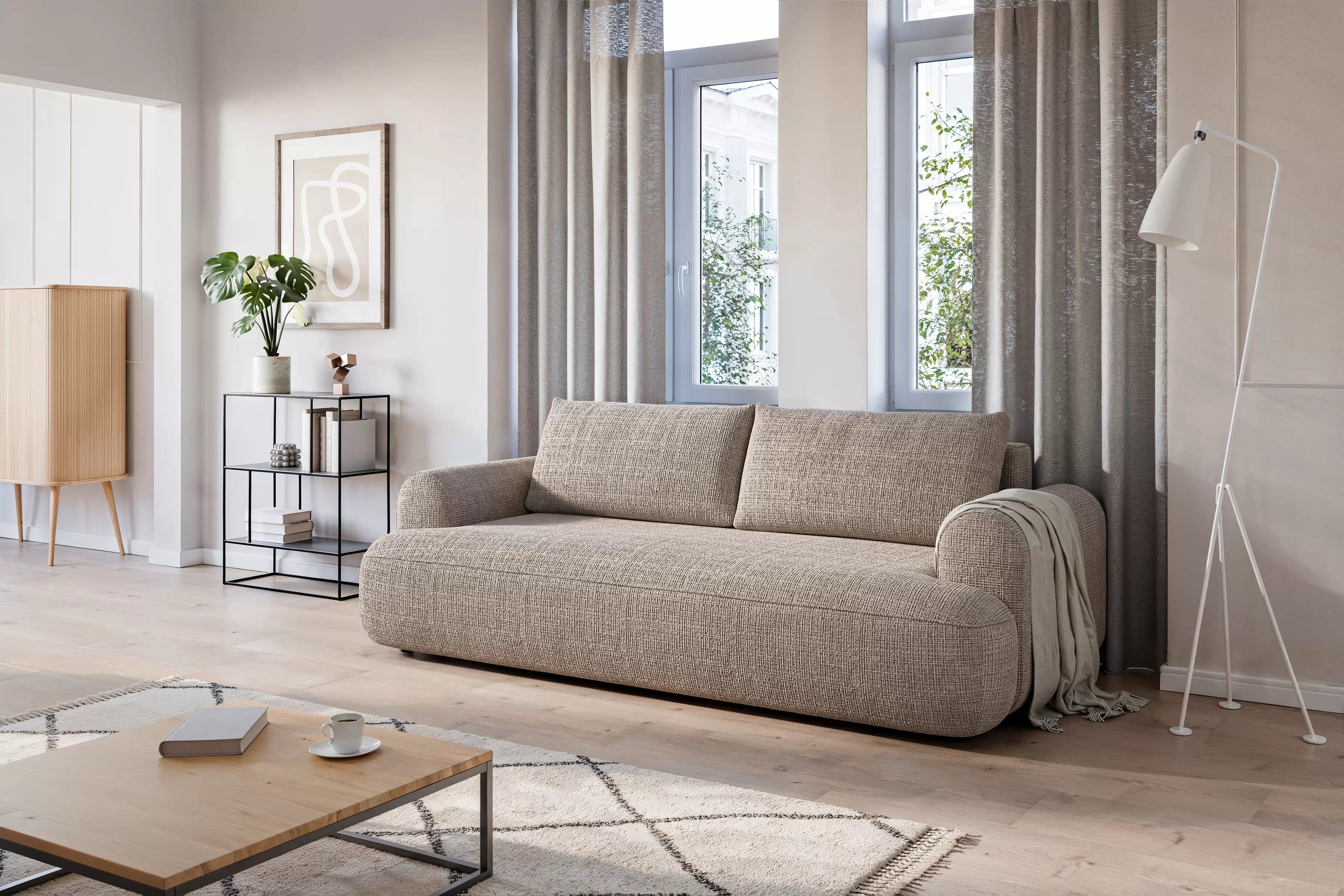 Rozkladacia pohovka Lotulis - béžová žinylka Cremona 14 Pohovka s funkciou spánku Lotulis - béžový šenil Cremona 14