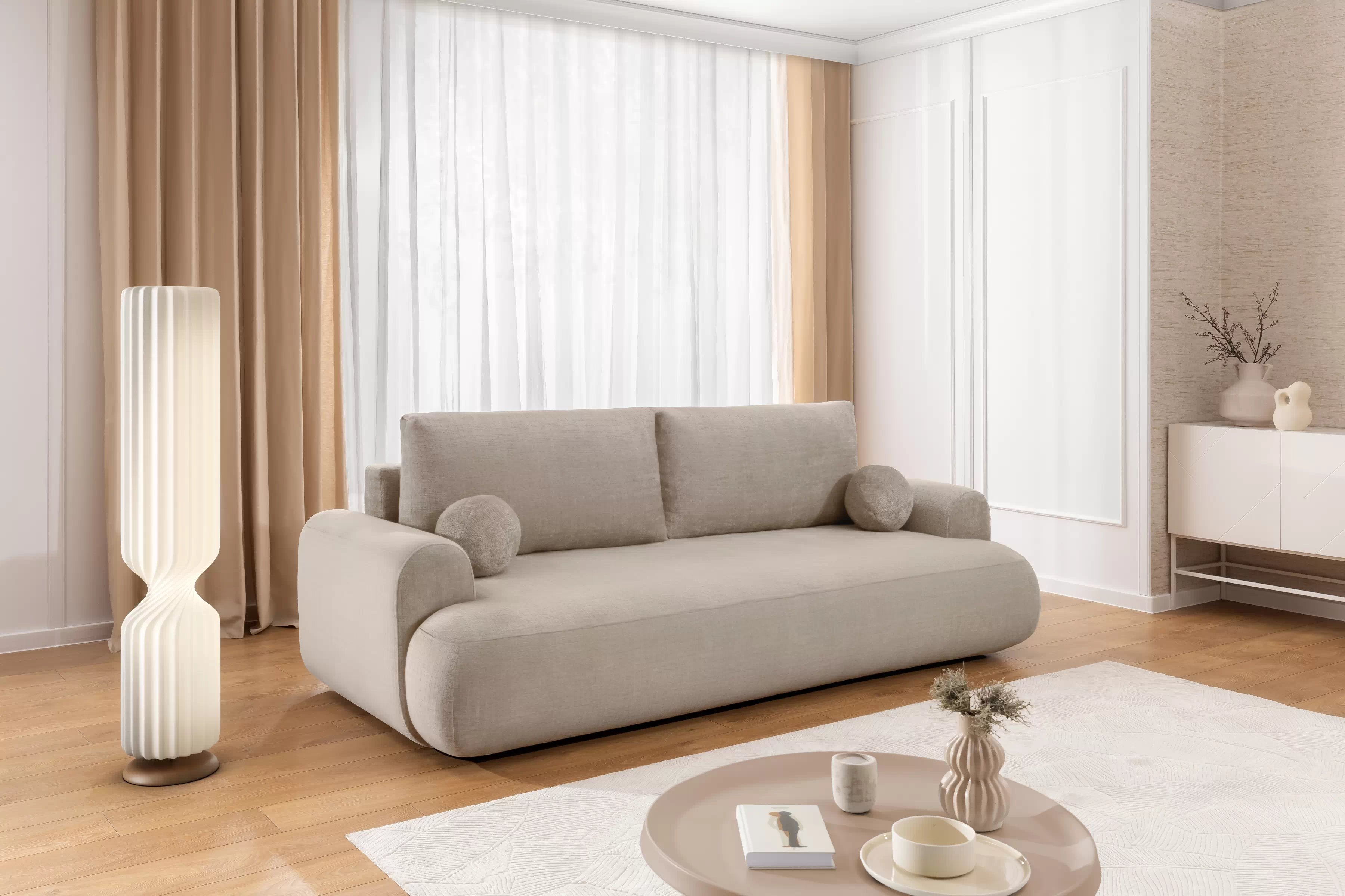 Pohovka Lotulis s rozkladem na spaní - krémová hydrofobní pletenina Blur 01 Pohovka rozkládací Lotulis - kremowa Pletenina hydrofobowa Blur 01