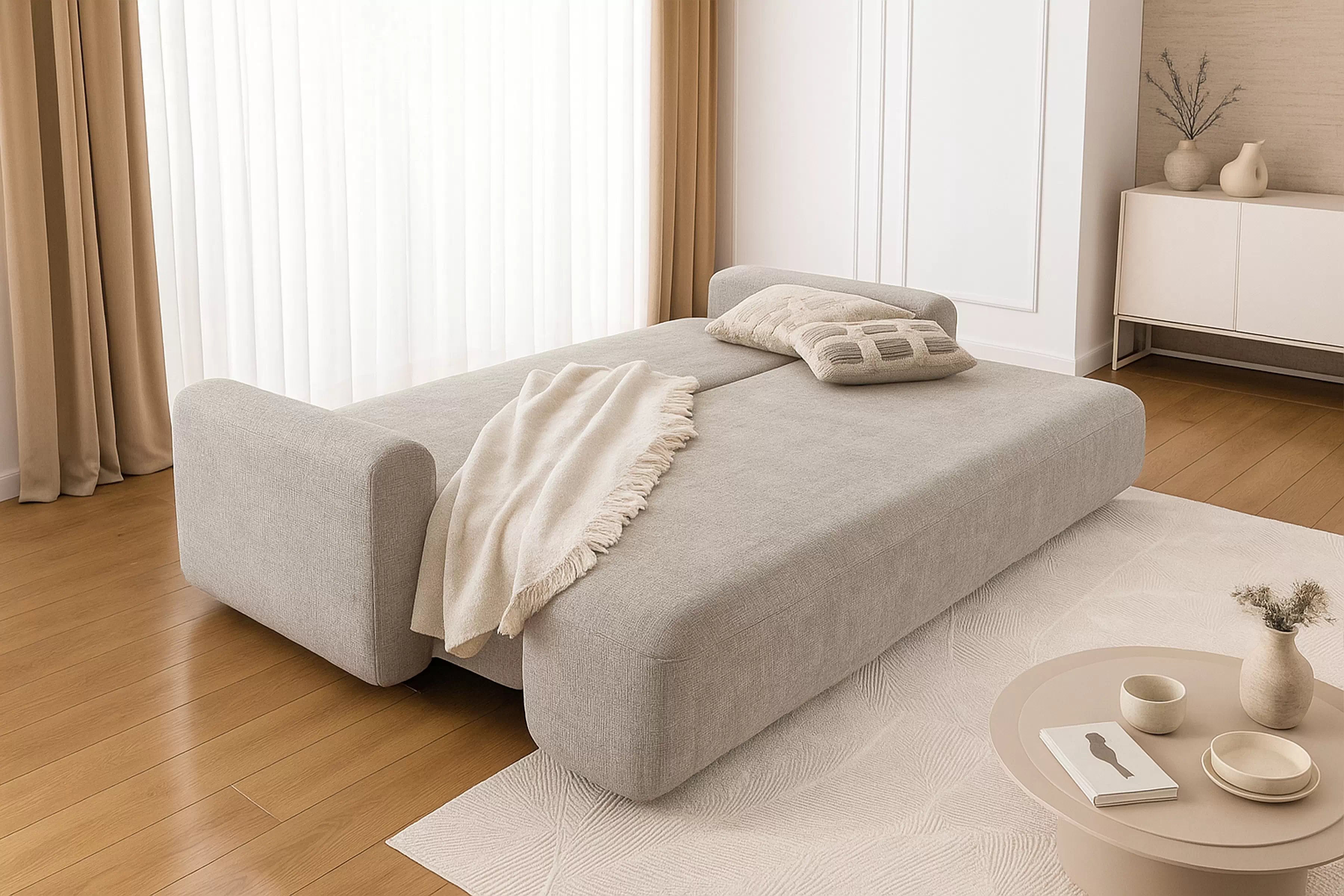 Pohovka Lotulis s rozkladem na spaní - krémová hydrofobní pletenina Blur 01 Pohovka rozkládací Lotulis - kremowa Pletenina hydrofobowa Blur 01