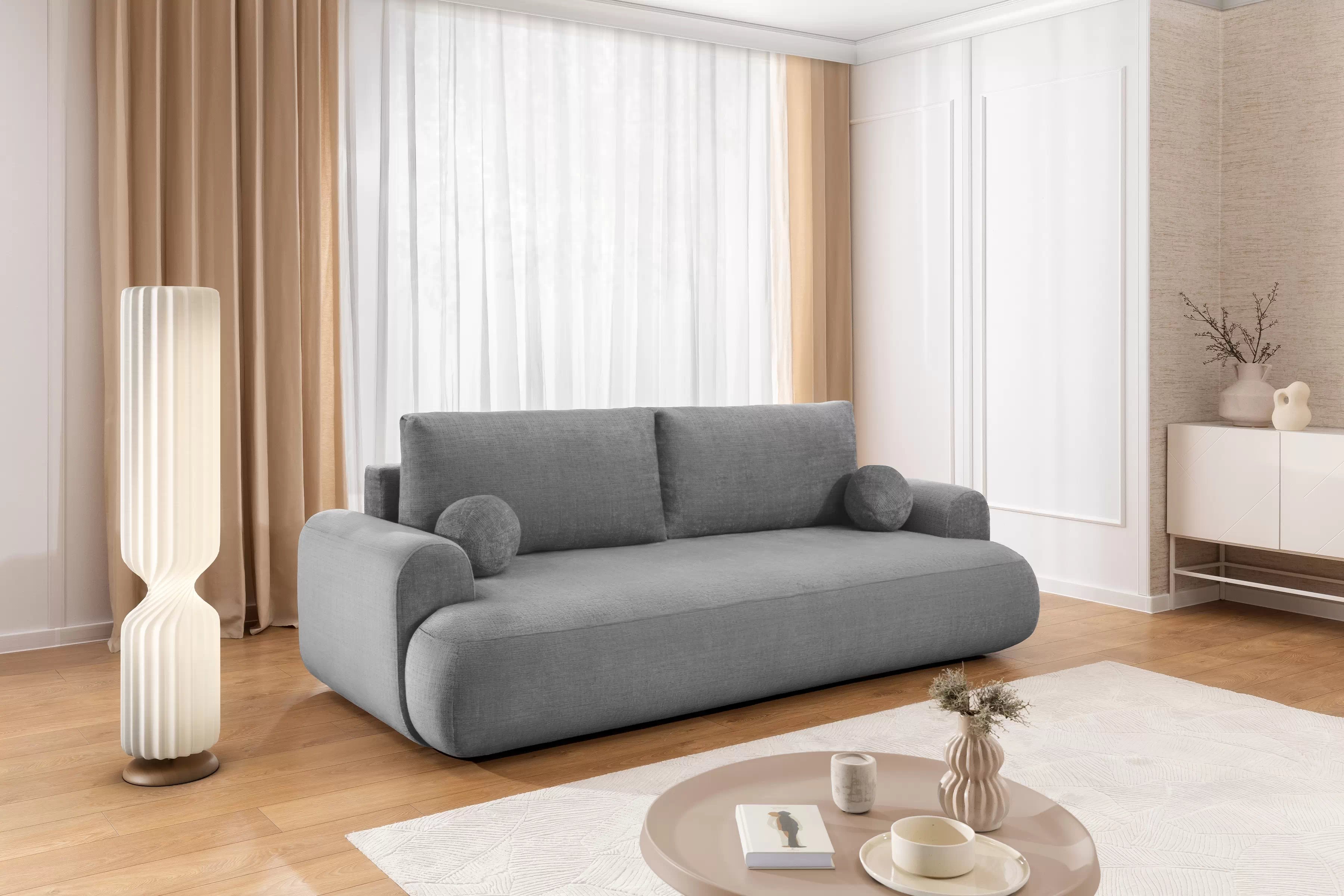 Pohovka Lotulis s rozkladem na spaní - šedá hydrofobní pletenina Blur 18 Pohovka rozkládací Lotulis - šedá Pletenina hydrofobowa Blur 18