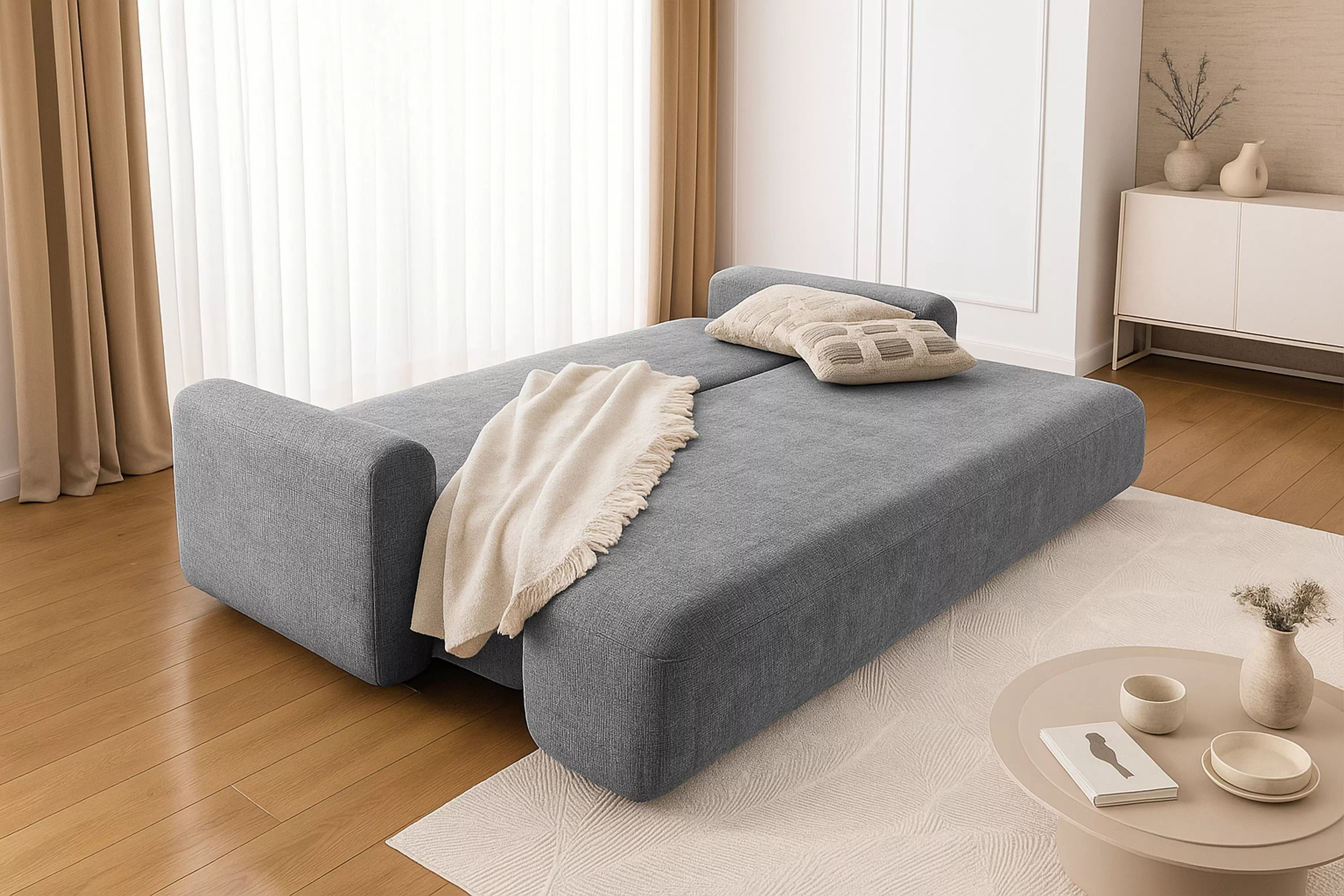 Pohovka Lotulis s rozkladem na spaní - šedá hydrofobní pletenina Blur 18 Pohovka rozkládací Lotulis - šedá Pletenina hydrofobowa Blur 18