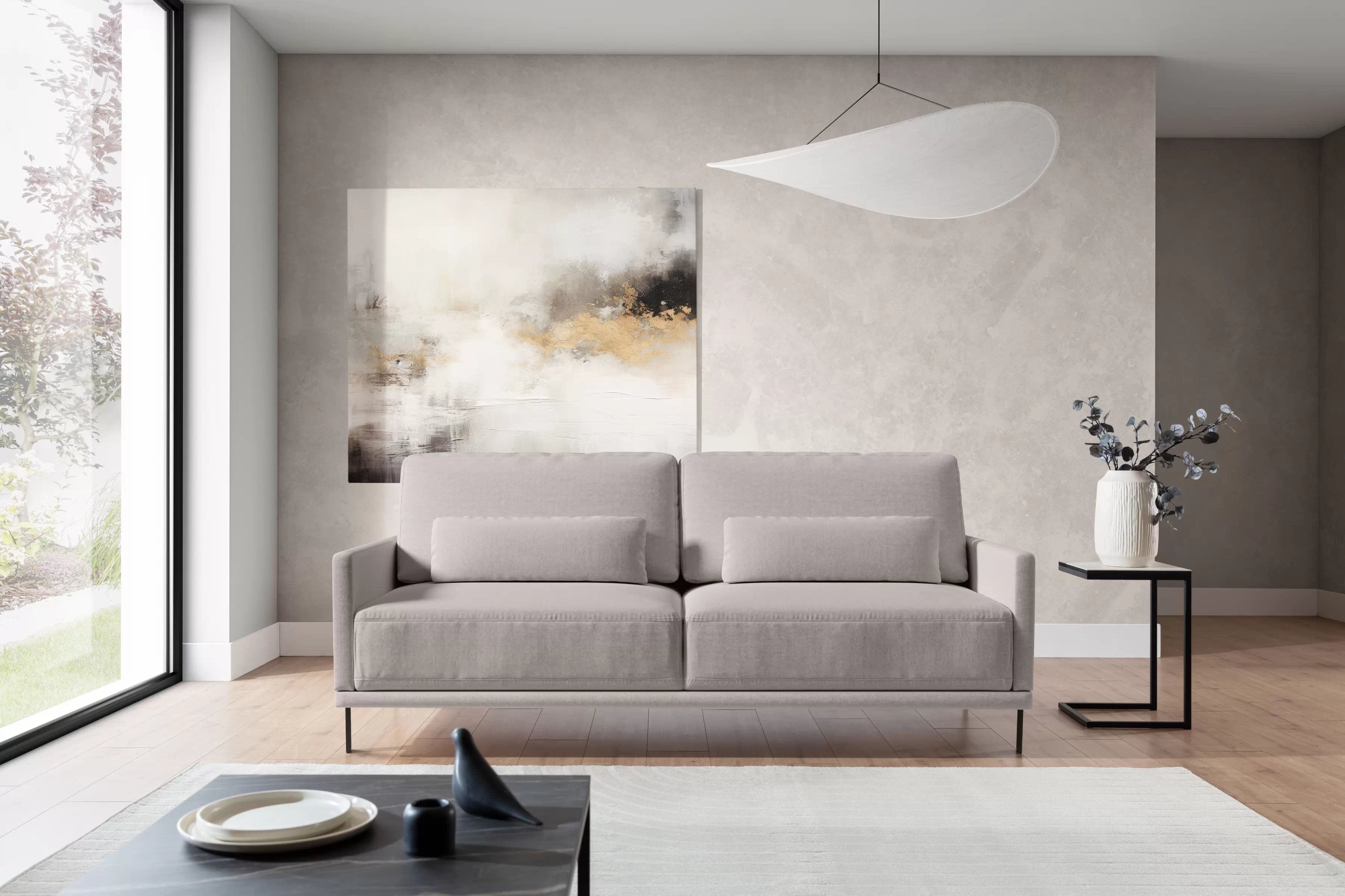 Rozkládací pohovka Meloria - béžová látka Maya 01 / snadno čistitelná Pohovka do obývacího pokoje