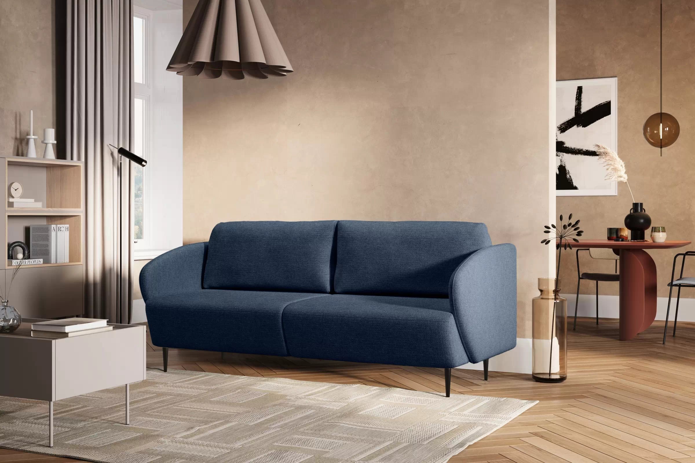 Rozkladacia pohovka Naolia - námornícka modrá látka Magni 206.18 / čierne nožičky - Limitovaná ponuka Pohovka s funkciou spánku Naolia - námornícka modrá plecionka Magni 206.18 / čierny nozki 