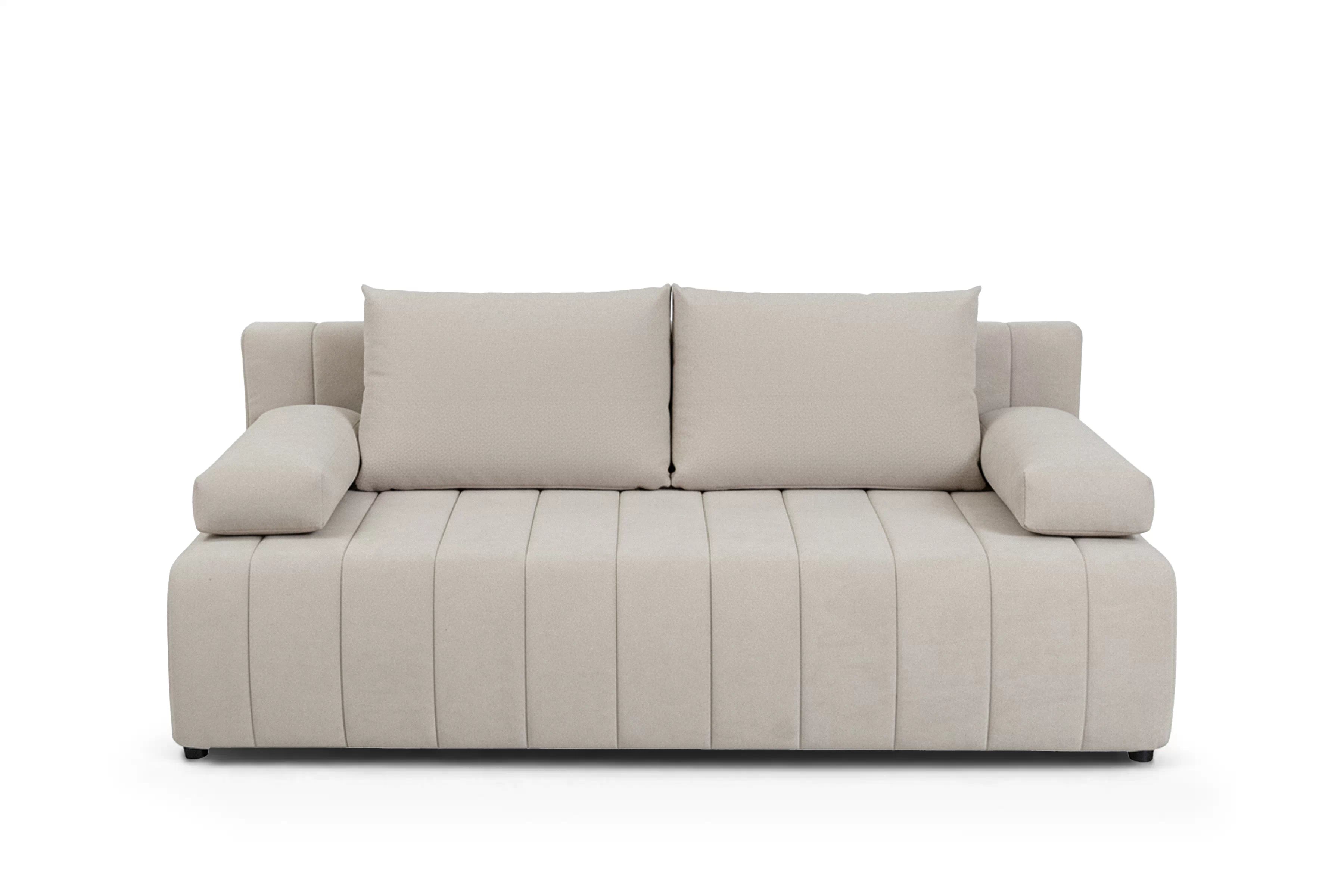 Rozkládací pohovka s úložným prostorem Neli s funkcí spaní - béžový plyš Pretty 03 Pohovka rozkládací Neli rozkladana s úložným prostorem- béžová plusz Pretty 03