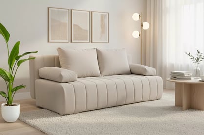 Rozkladacia pohovka s úložným priestorom Neli s funkciou spania - béžový plyš Pretty 03 Pohovka s funkciou spánku Neli rozkladana S vnútorným úložným priestorom- béžový plusz Pretty 03