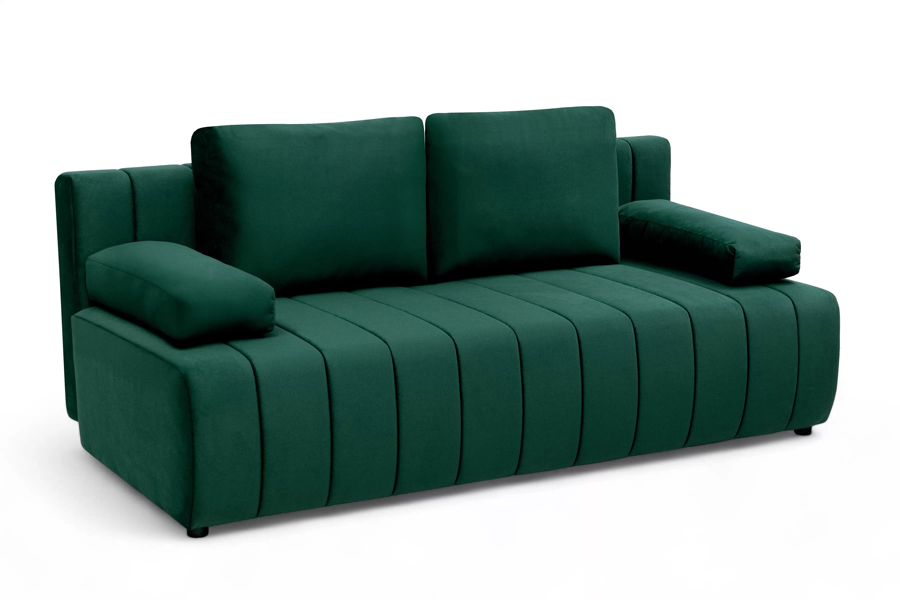 Rozkládací pohovka Neli s úložným prostorem - tmavě zelená Kronos 19 Pohovka rozkládací Neli rozkladana s úložným prostorem- tmavá zelená samet Kronos 19