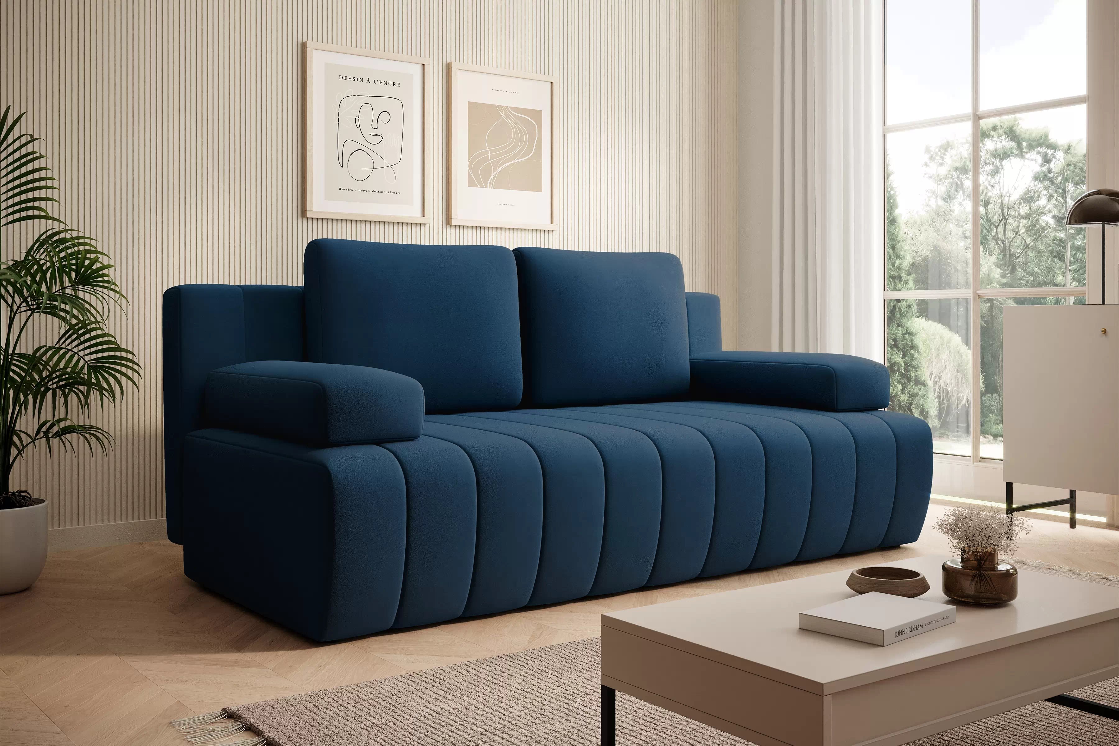 Rozkládací pohovka Neli s úložným prostorem - tmavě modrá Kronos 9 Pohovka rozkládací Neli rozkladana s úložným prostorem- tmavě modrá samet Kronos 9