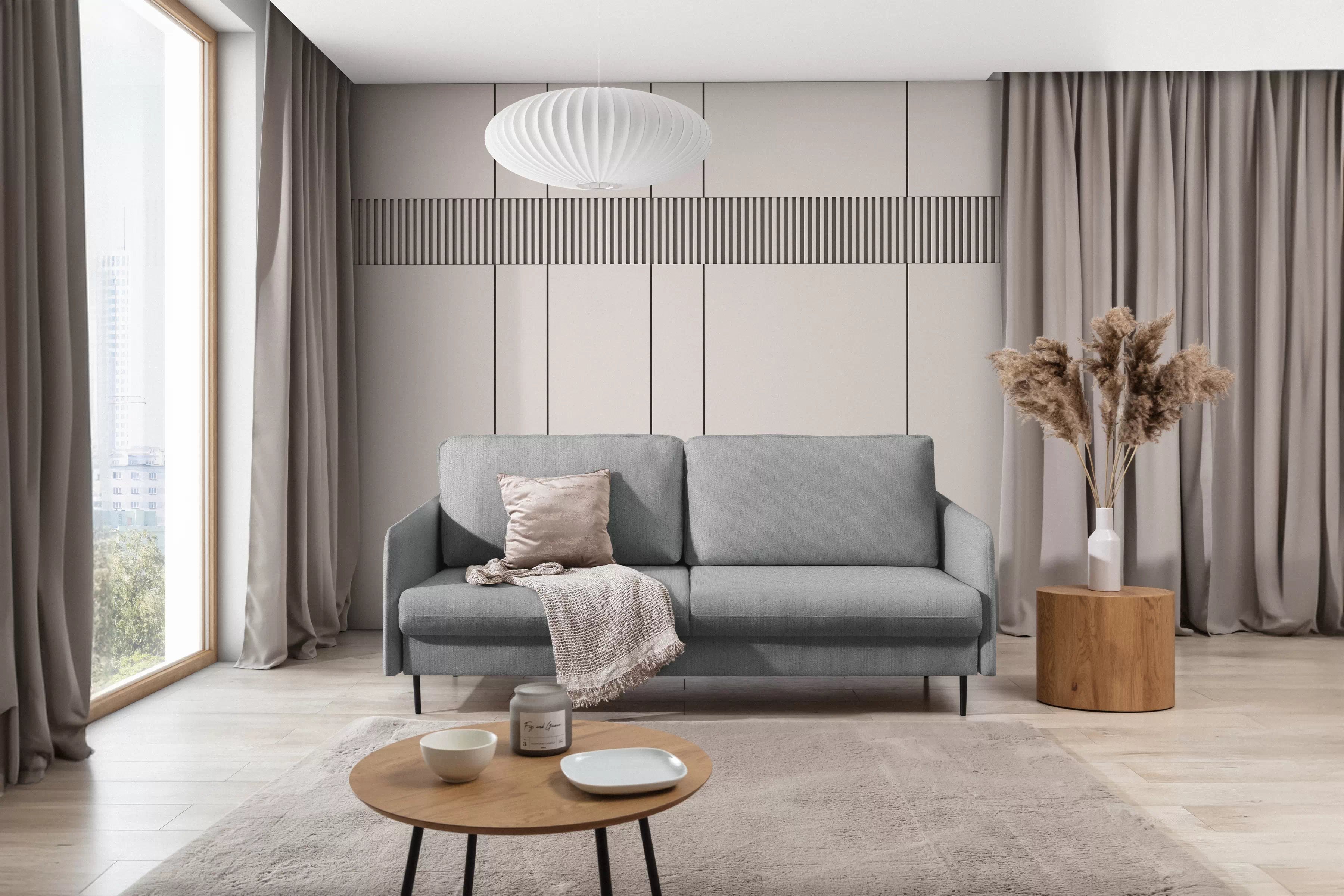 Pohovka s funkciou spania Taila - sivá tkanina Ado 1615 Dove / čierne nohy Pohovka s funkciou spánku Taila - šedá dzianina Ado 1615 Dove / čierny nožičky