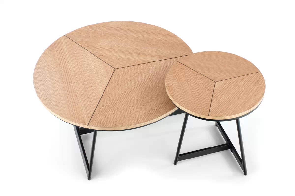 Okrúhly konferenčný stolík Diara s kovovými nohami 80 cm - dub prírodný / čierny karida Konferenčný stolík Dub prírodné/Čierny