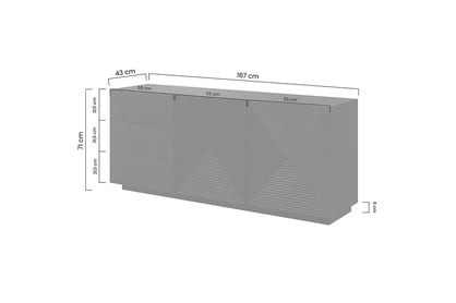 Komoda Asha 167 cm na sokli - biely mat Komoda so zásuvkami