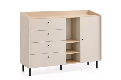 Moderní komoda Fiorenza 155 cm s šuplíky - béžový písek / olejovaný dub