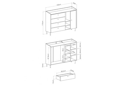 Komoda Wodi 155 cm so zásuvkami - eukalyptus / dub baltic dune Komoda Alessio 7 so zásuvkami 155 cm - eukaliptus / Dub olejowany