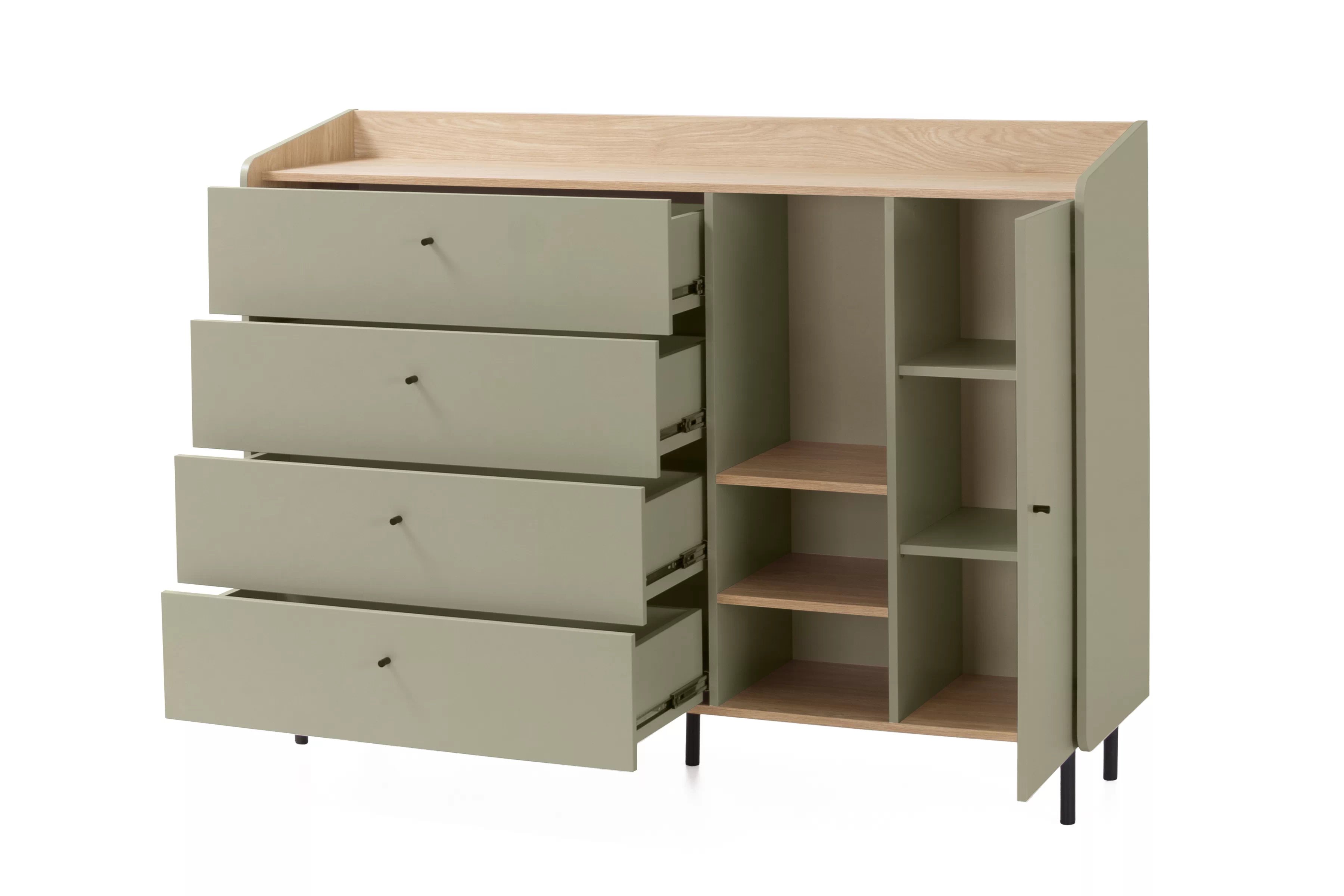 Komoda Alessio 155 cm - eukalyptus / dub baltic dune Komoda Alessio 7 so zásuvkami 155 cm - eukaliptus / Dub olejowany