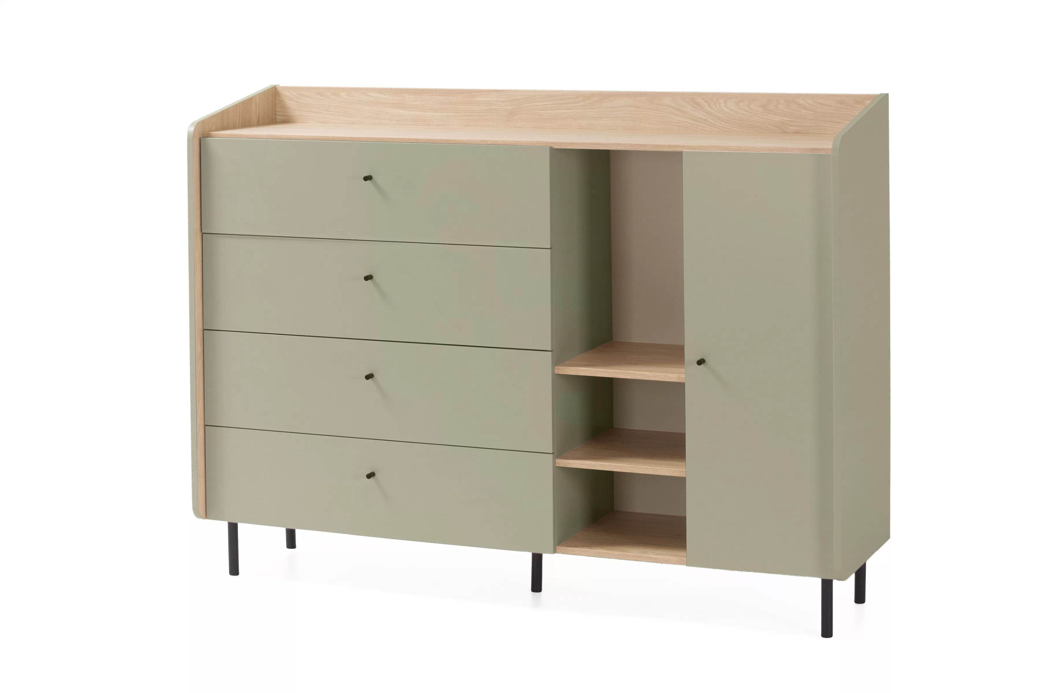 Komoda Alessio 155 cm - eukalyptus / dub baltic dune Komoda Alessio 7 so zásuvkami 155 cm - eukaliptus / Dub olejowany