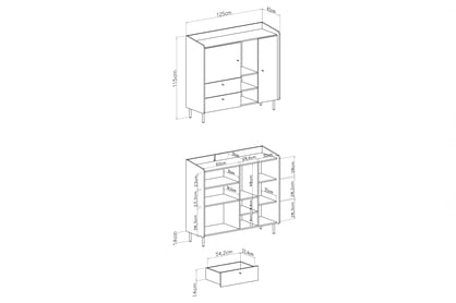 Komoda Alessio 8 - 125 cm - písková béžová / dub olejovaný Komoda Alessio 8 se zásuvkami 125 cm - béžová Pískový / dub olejowany