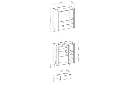 Komoda Wodi 95 cm so zásuvkami - piesková béžová / olejovaný dub Komoda Alessio 9 so zásuvkami 95 cm - Béžová Pieskový / Dub olejowany