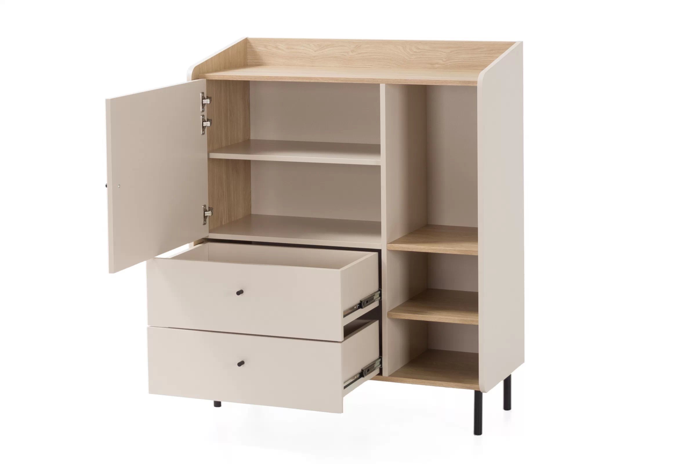 Komoda Alessio 95 cm - béžová / dub olejovaný Komoda Alessio 9 so zásuvkami 95 cm - Béžová Pieskový / Dub olejowany